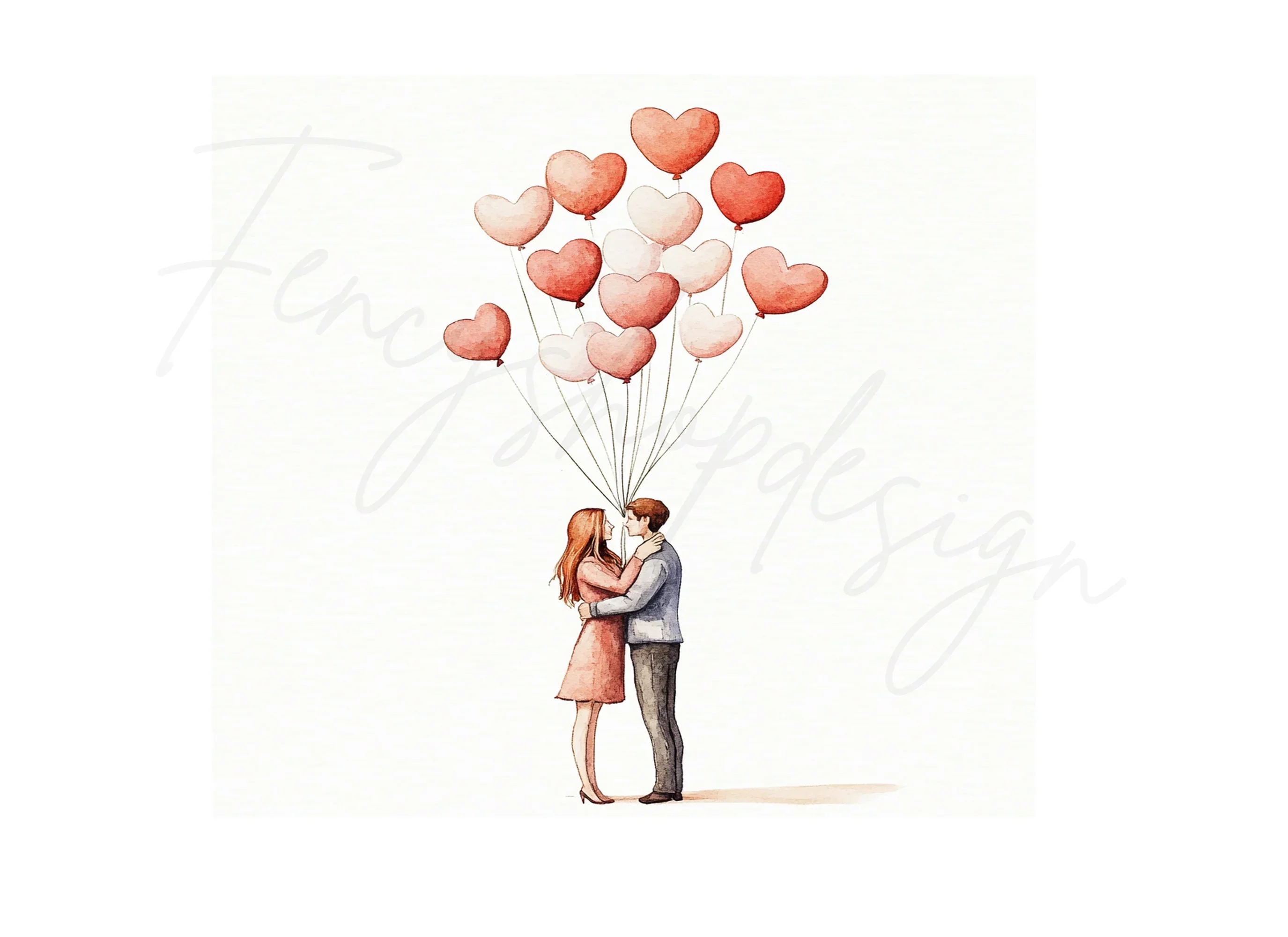 Romantic Couple with Heart Balloons Clipart Bundle - Image 2