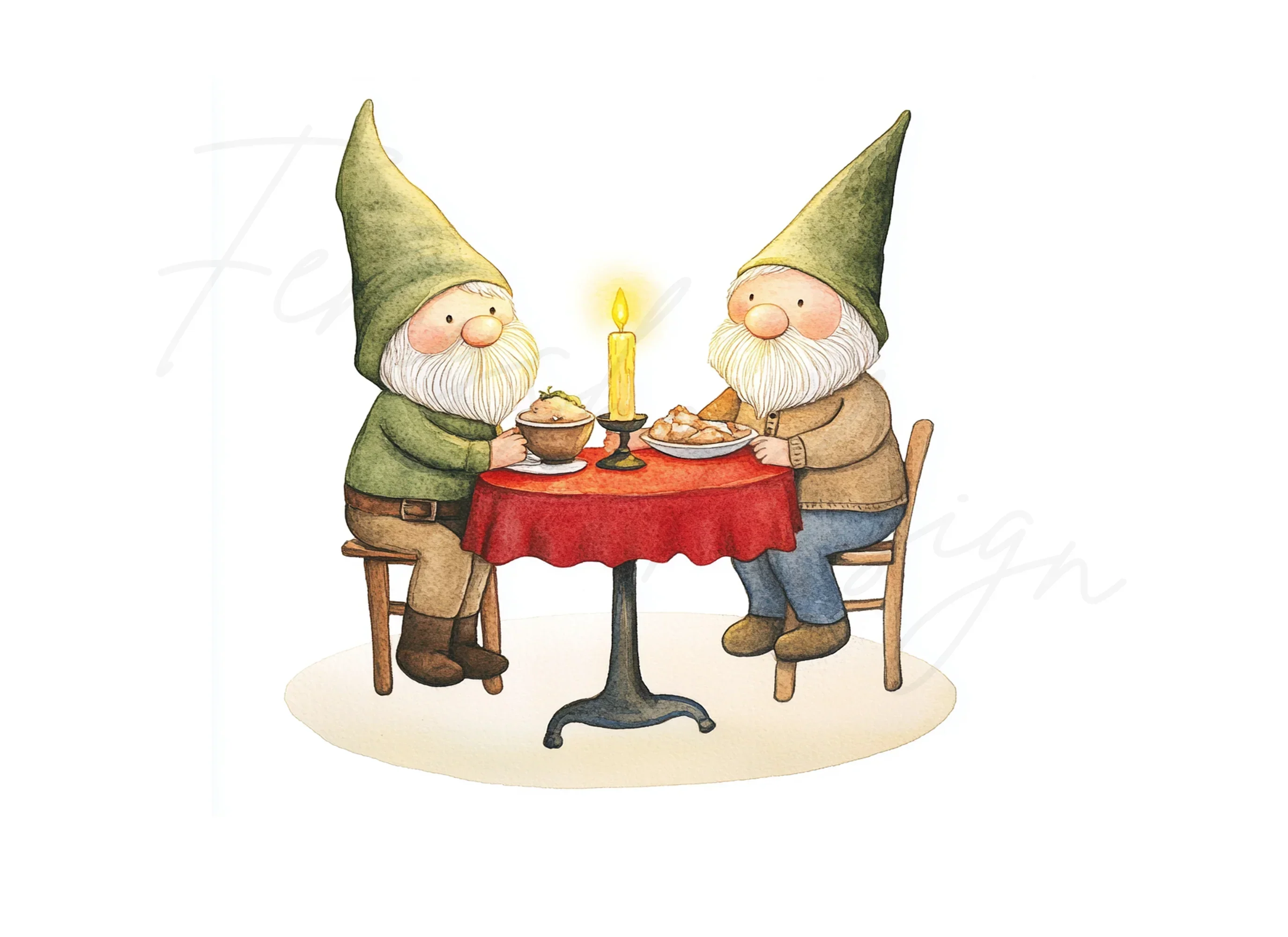 Romantic Gnome Couple Dinner Clipart Bundle - Image 2