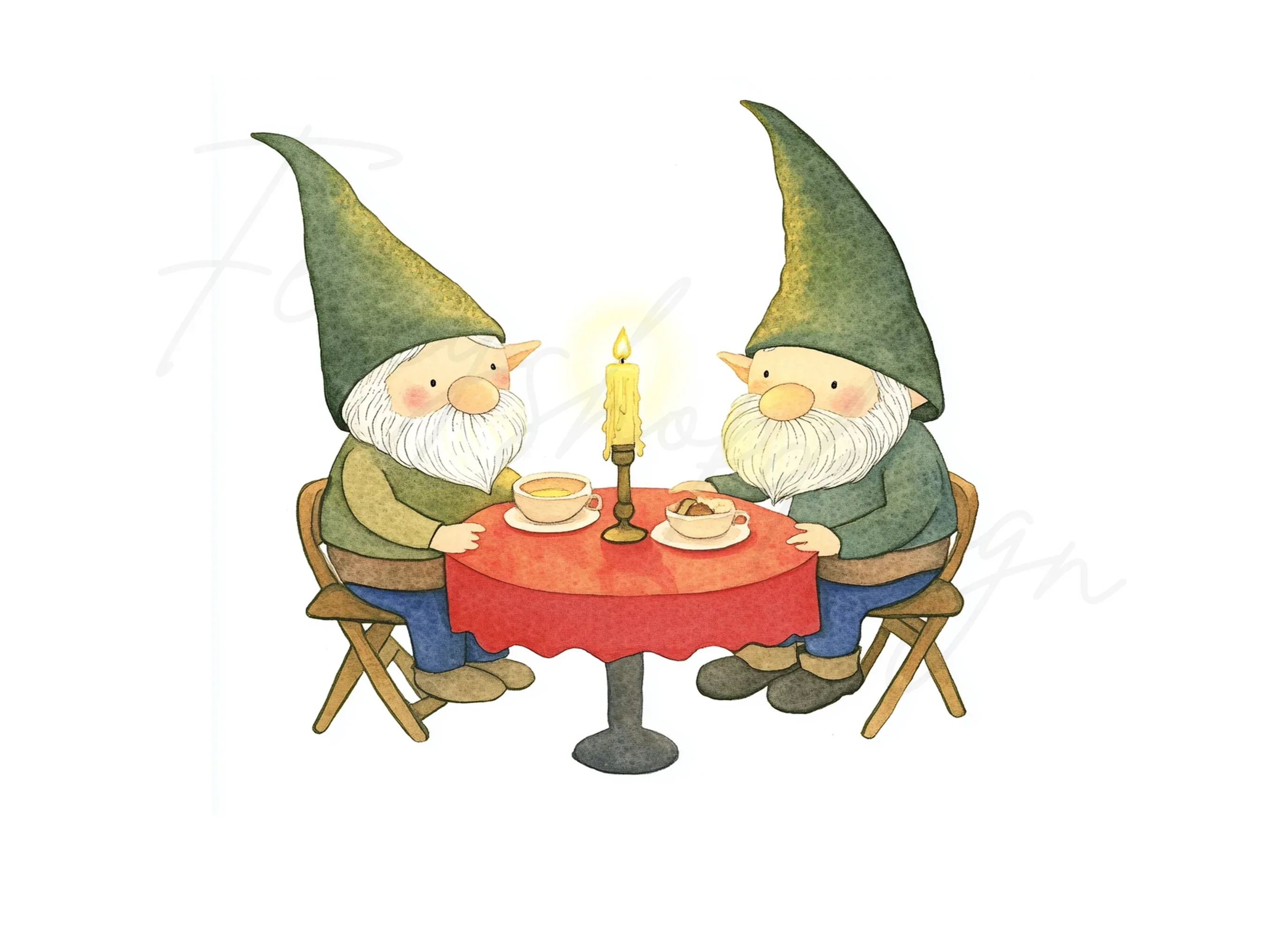 Romantic Gnome Couple Dinner Clipart Bundle - Image 3
