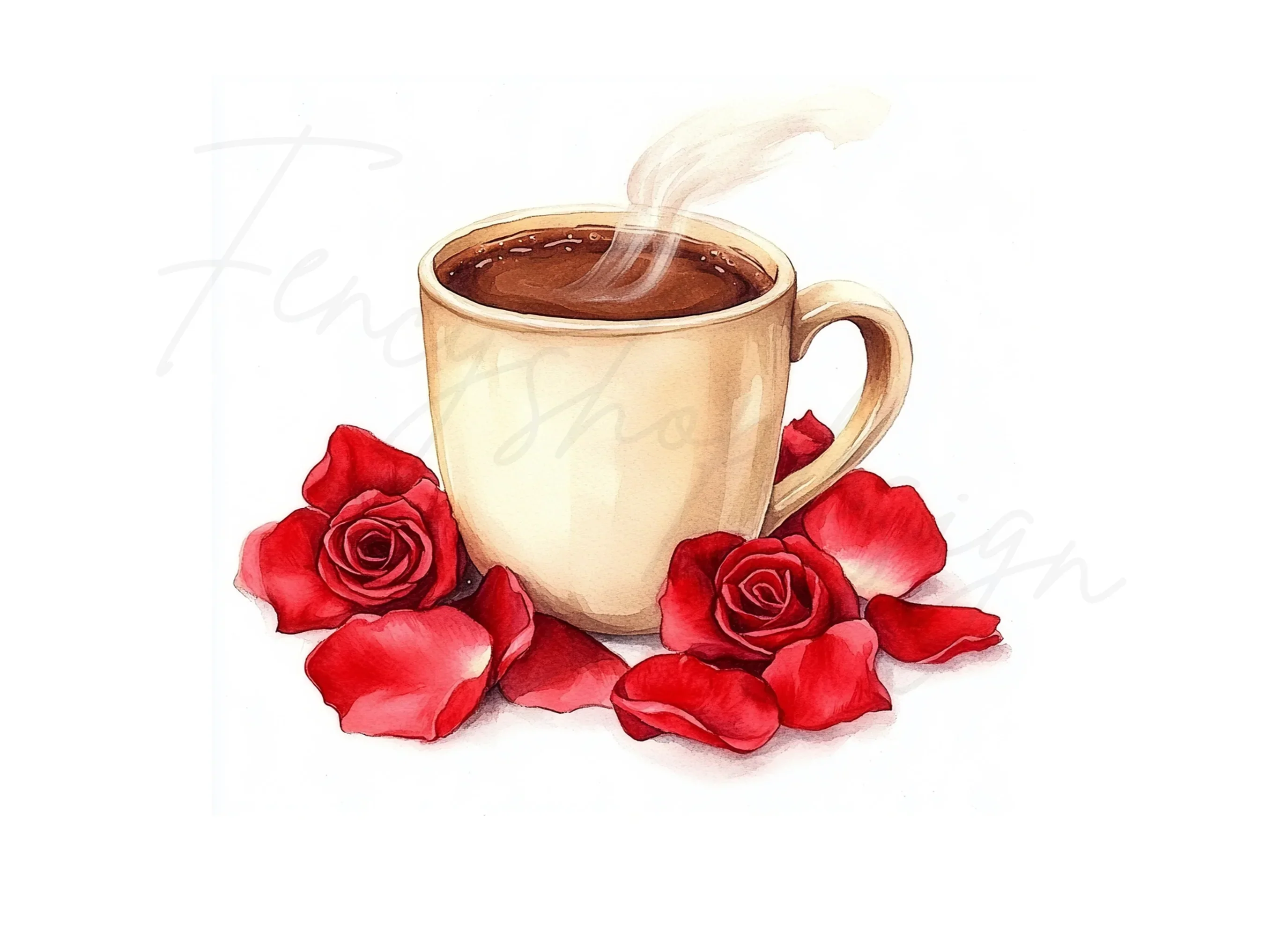 Romantic Hot Cocoa and Red Roses Clipart Bundle - Image 2