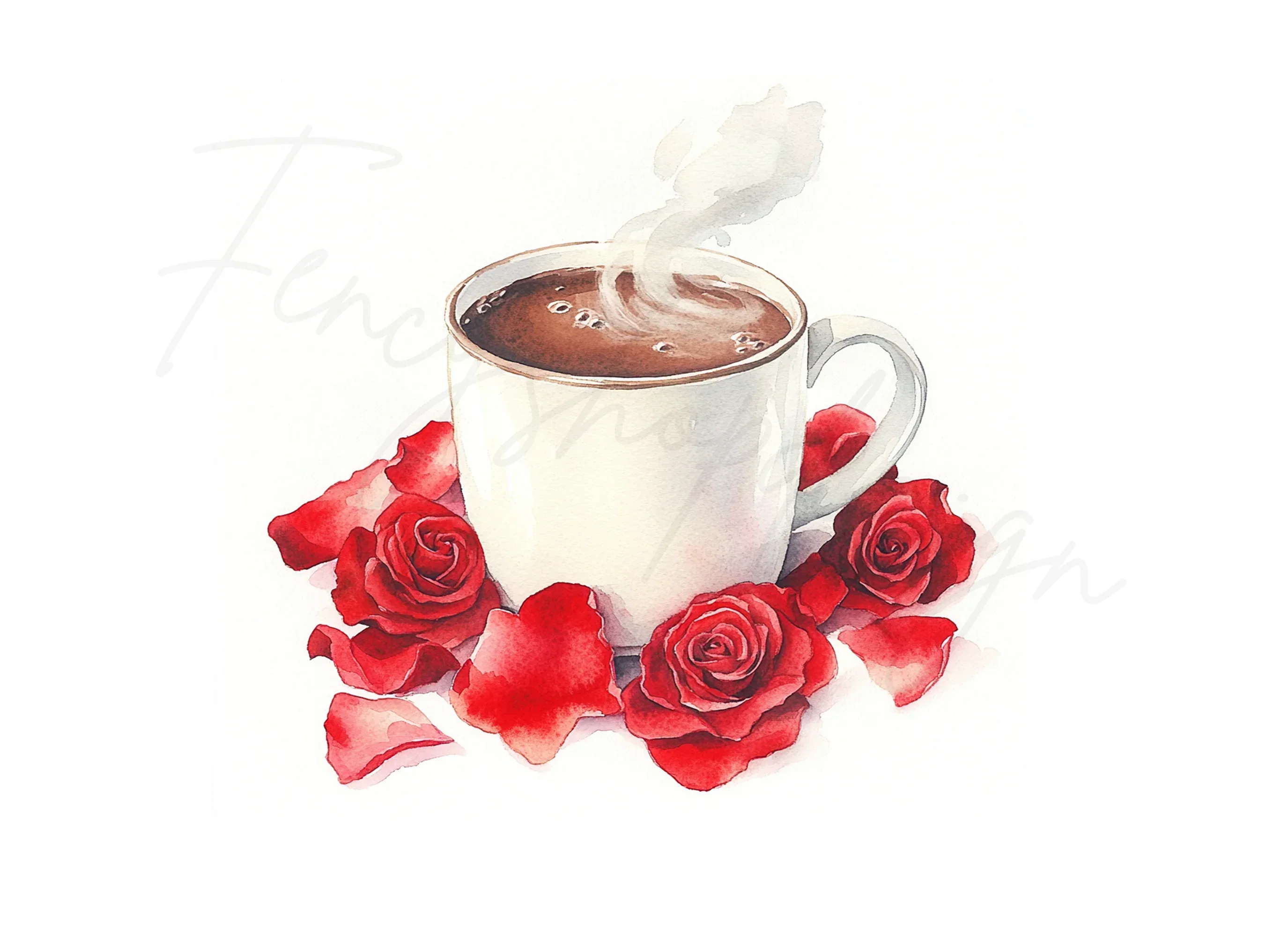 Romantic Hot Cocoa and Red Roses Clipart Bundle - Image 3