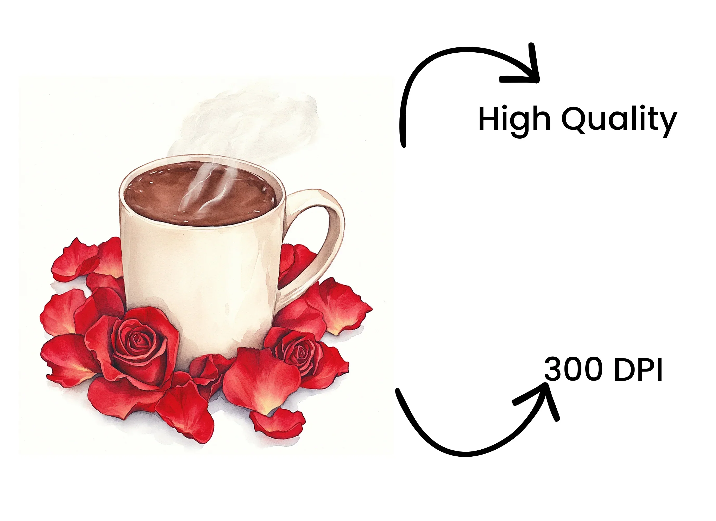 Romantic Hot Cocoa and Red Roses Clipart Bundle - Image 4