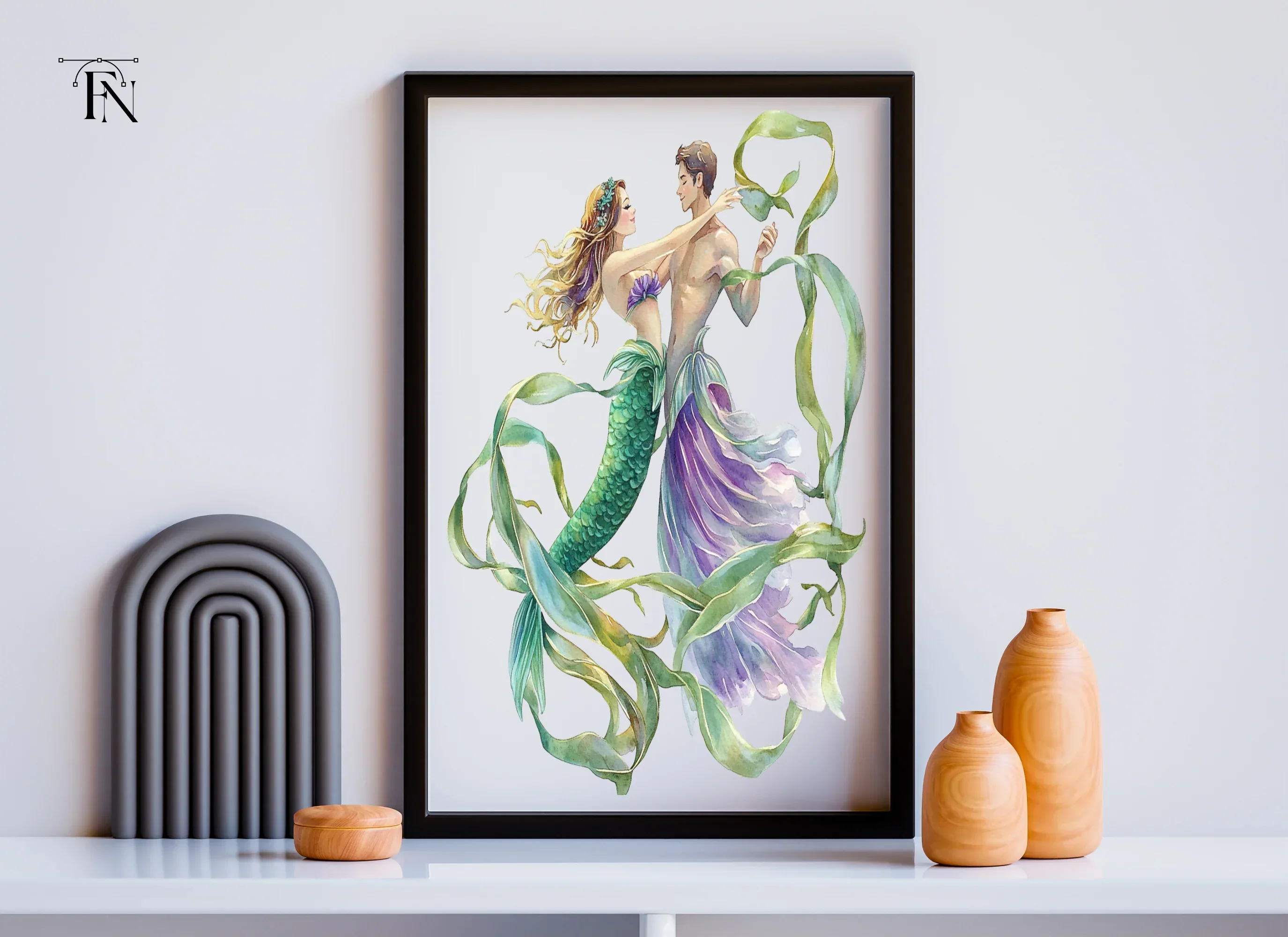 Romantic Mermaid and Merman Clipart Bundle - Image 4