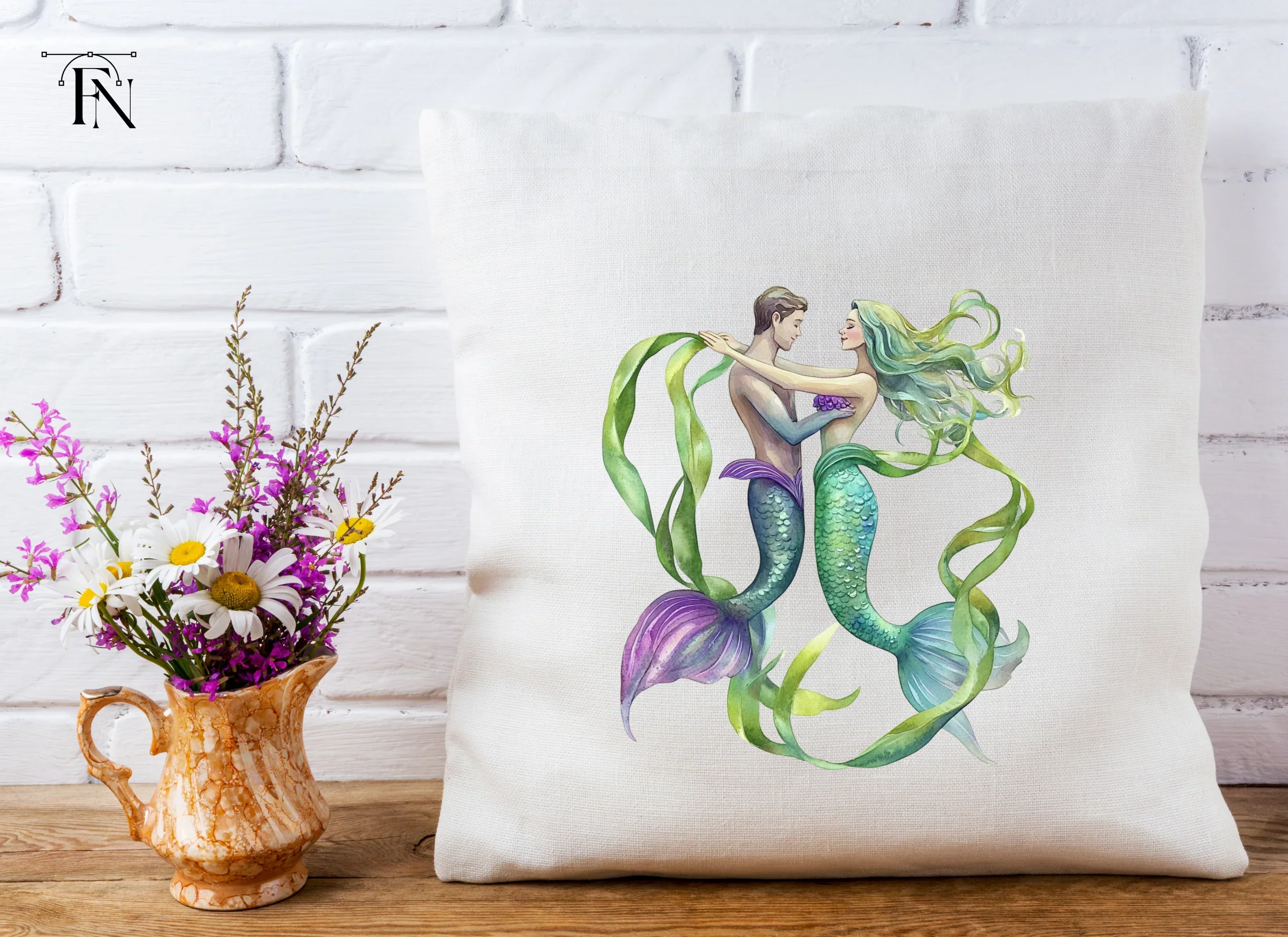 Romantic Mermaid and Merman Clipart Bundle - Image 5