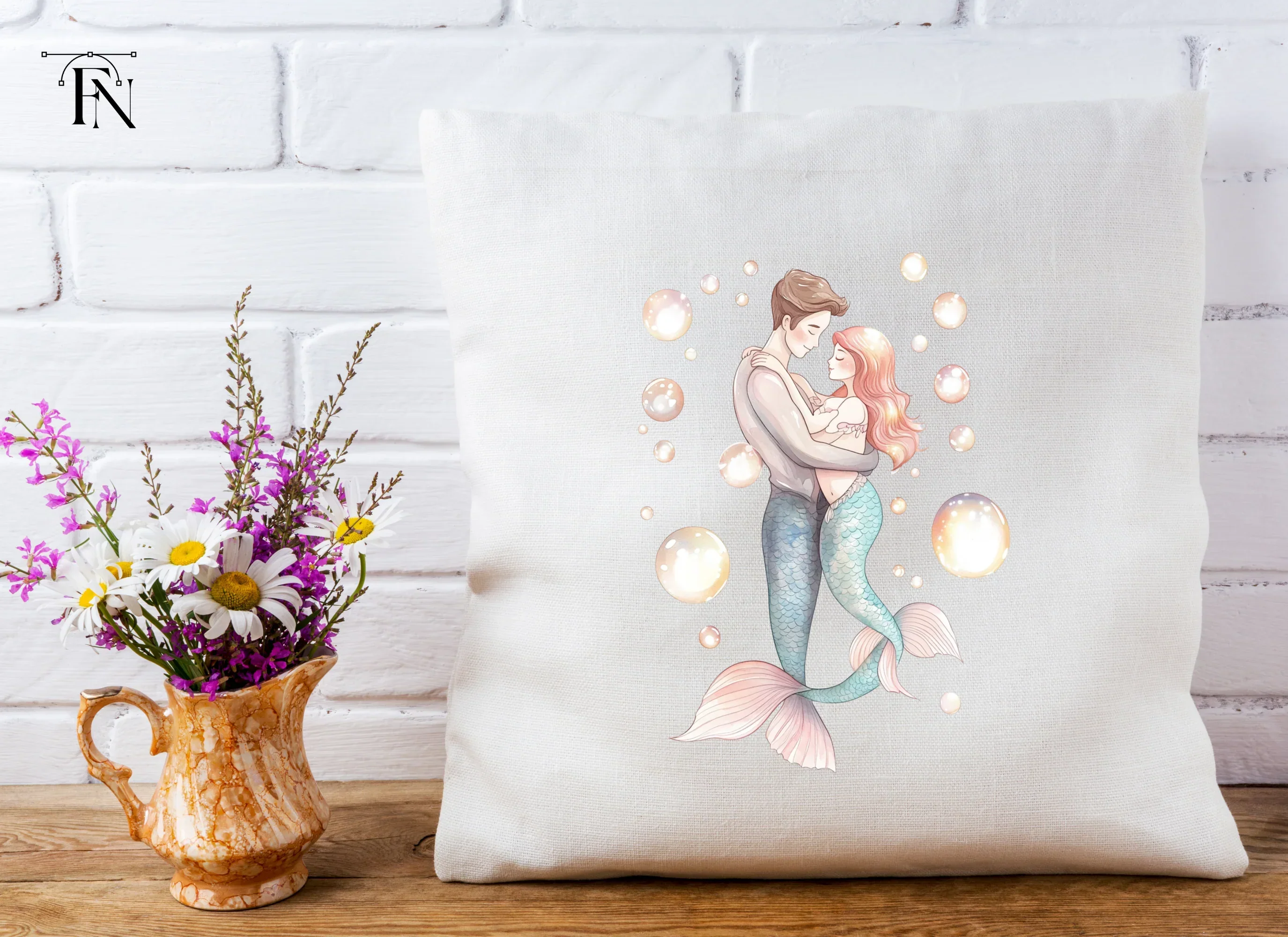 Romantic Mermaid Couple Bubbles Clipart Bundle - Image 5