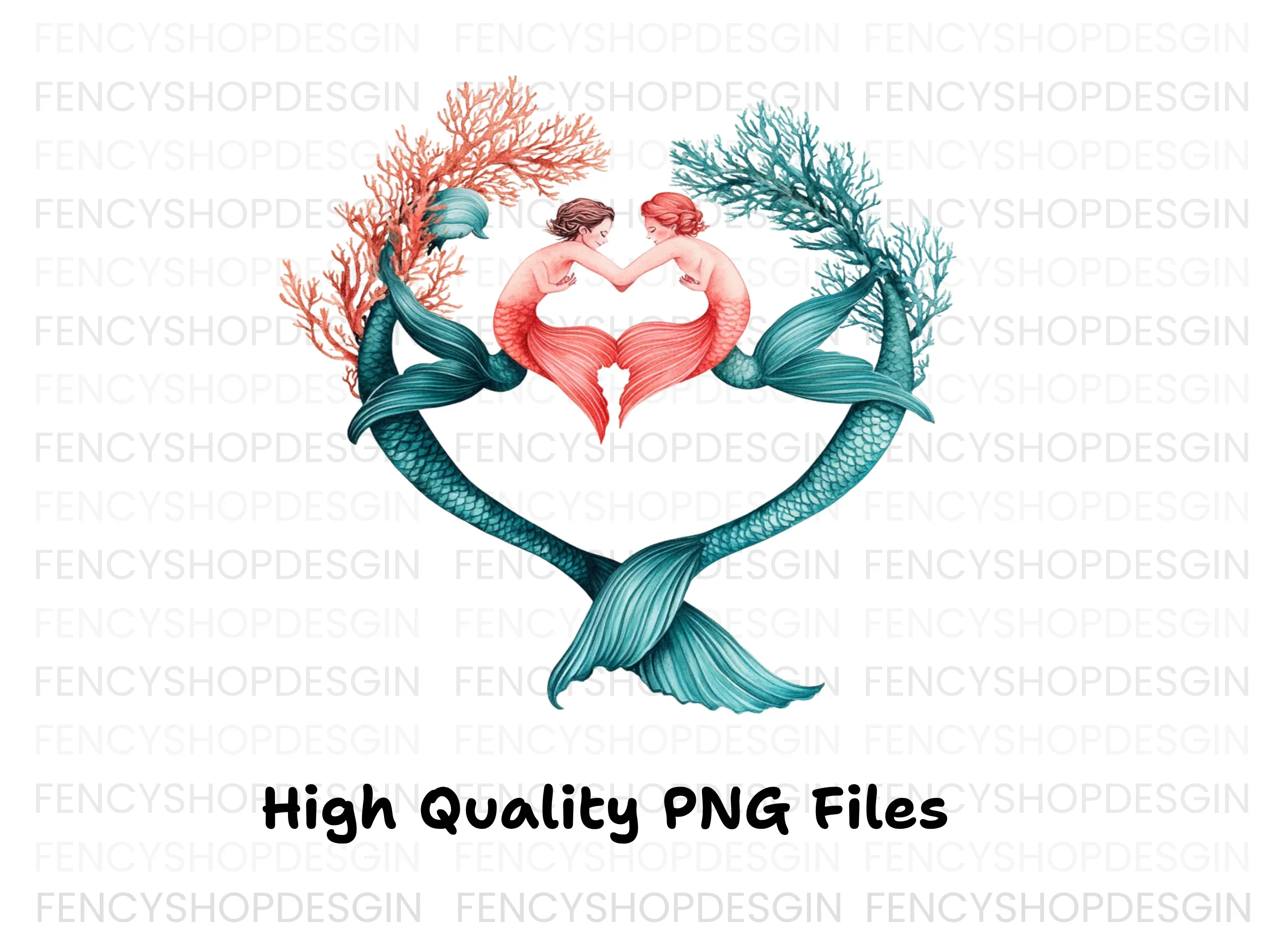 Romantic Mermaid Heart Couple Clipart Bundle - Image 2