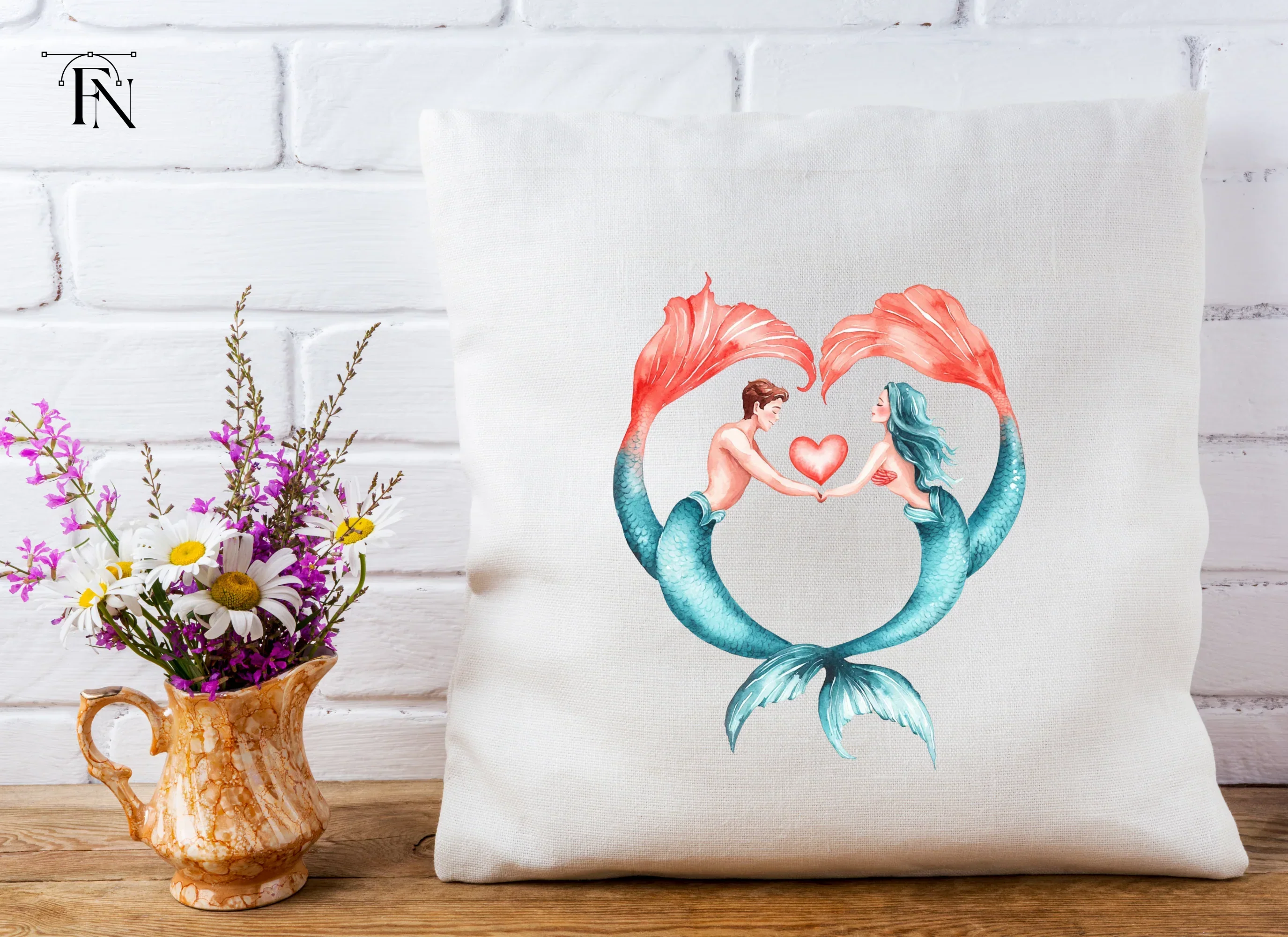 Romantic Mermaid Heart Couple Clipart Bundle - Image 3