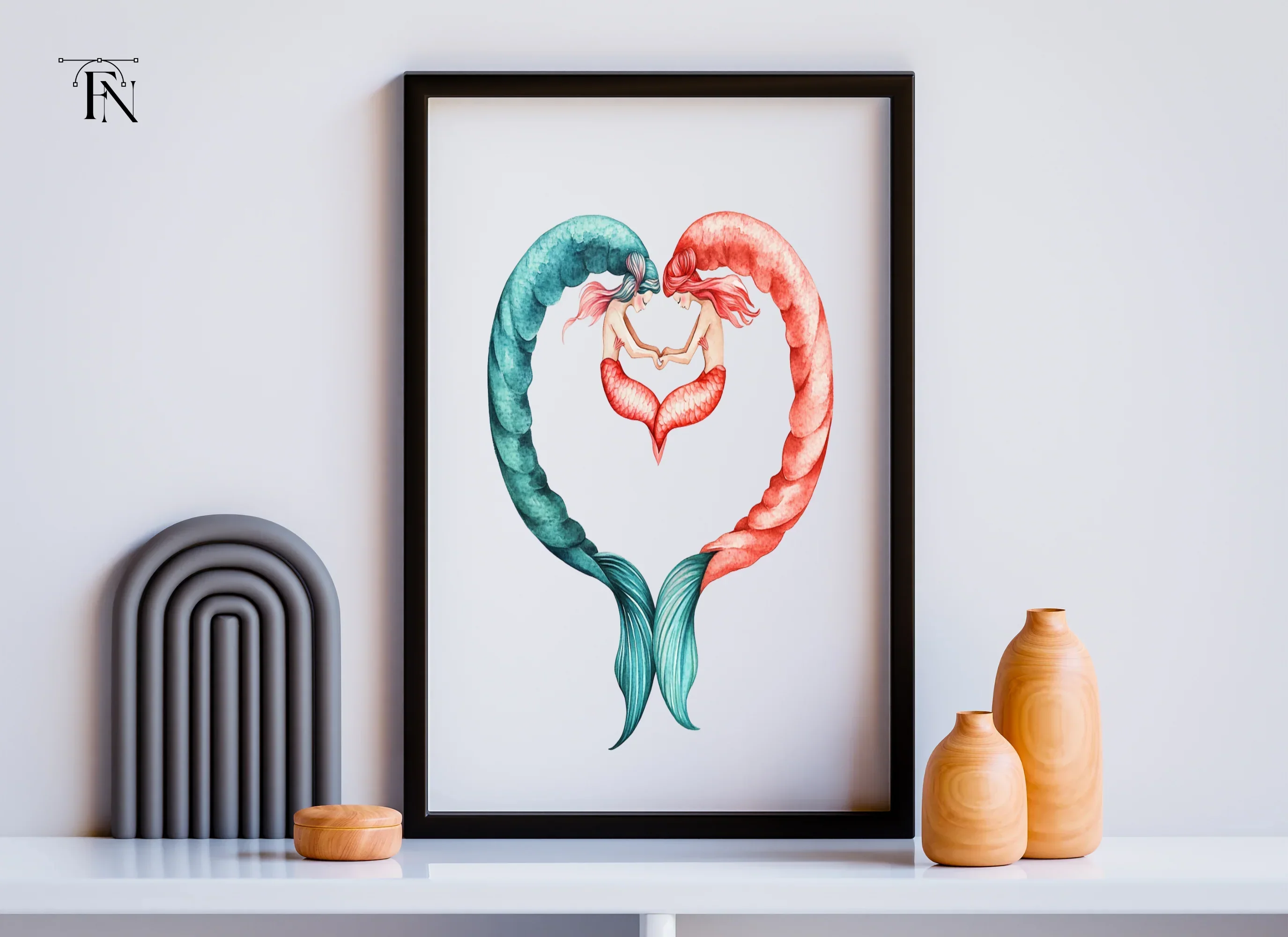 Romantic Mermaid Heart Couple Clipart Bundle - Image 4