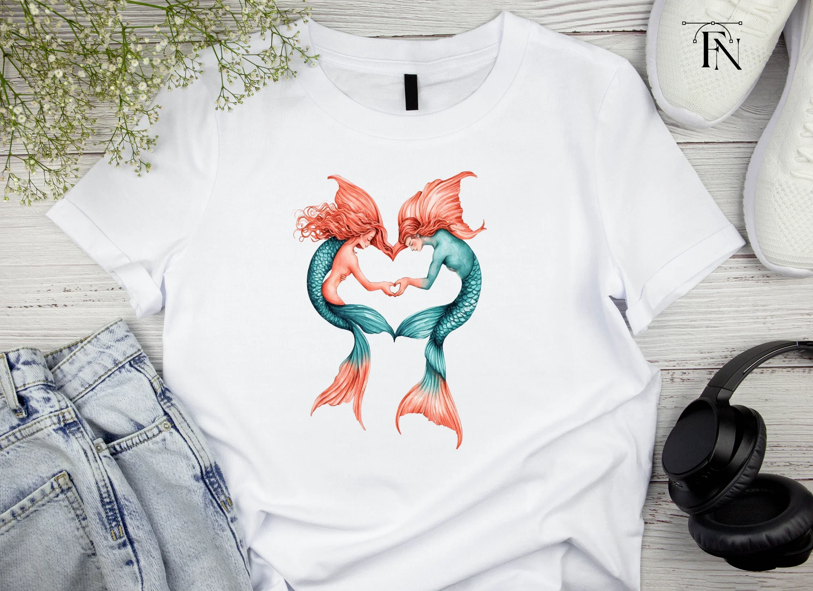 Romantic Mermaid Heart Couple Clipart Bundle - Image 5