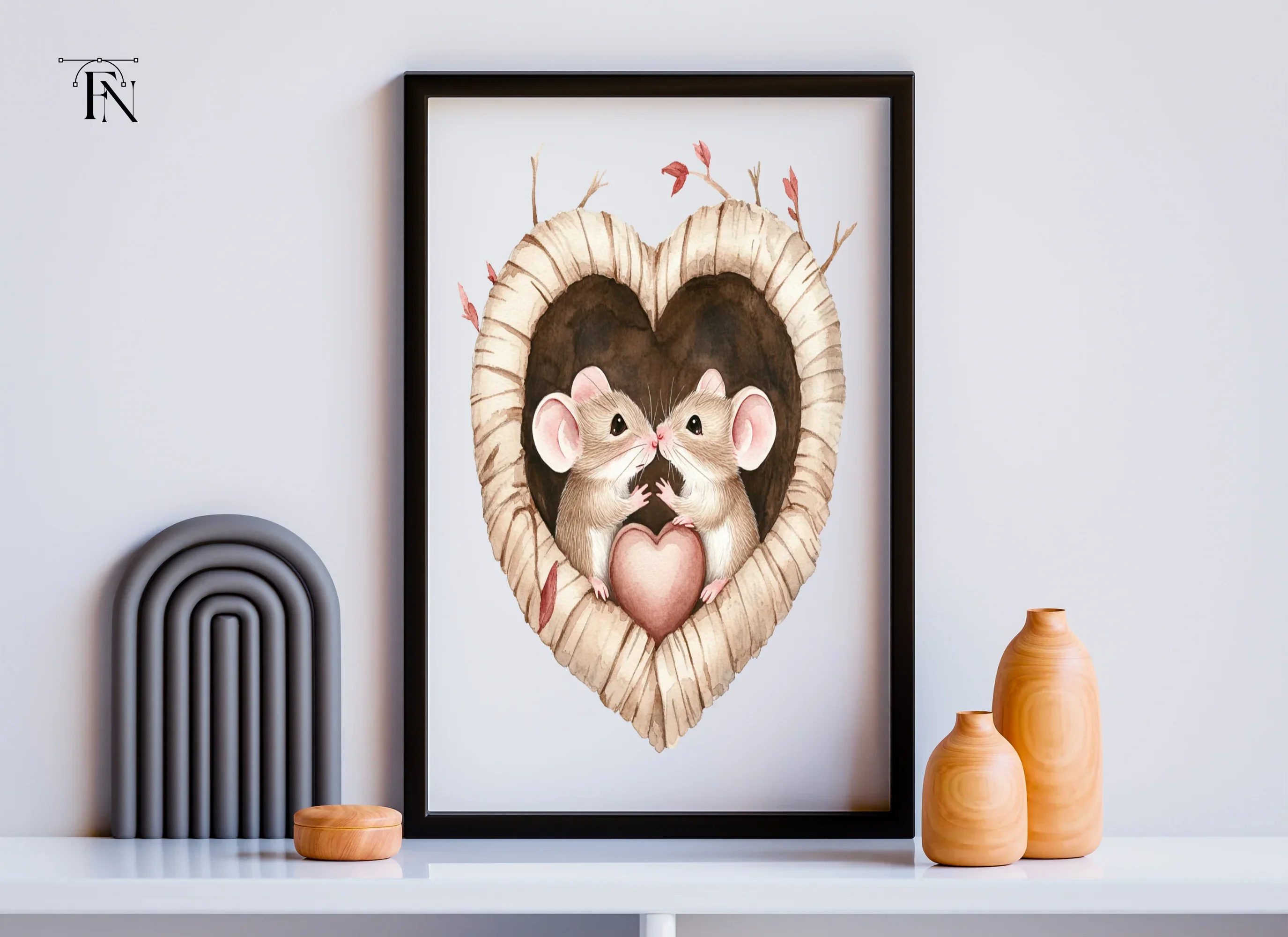 Romantic Mice in Heart Nest Clipart Bundle - Image 3