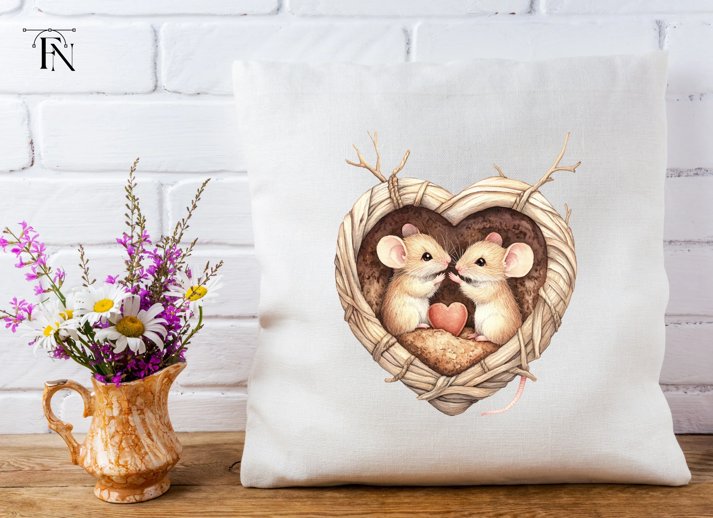Romantic Mice in Heart Nest Clipart Bundle - Image 4
