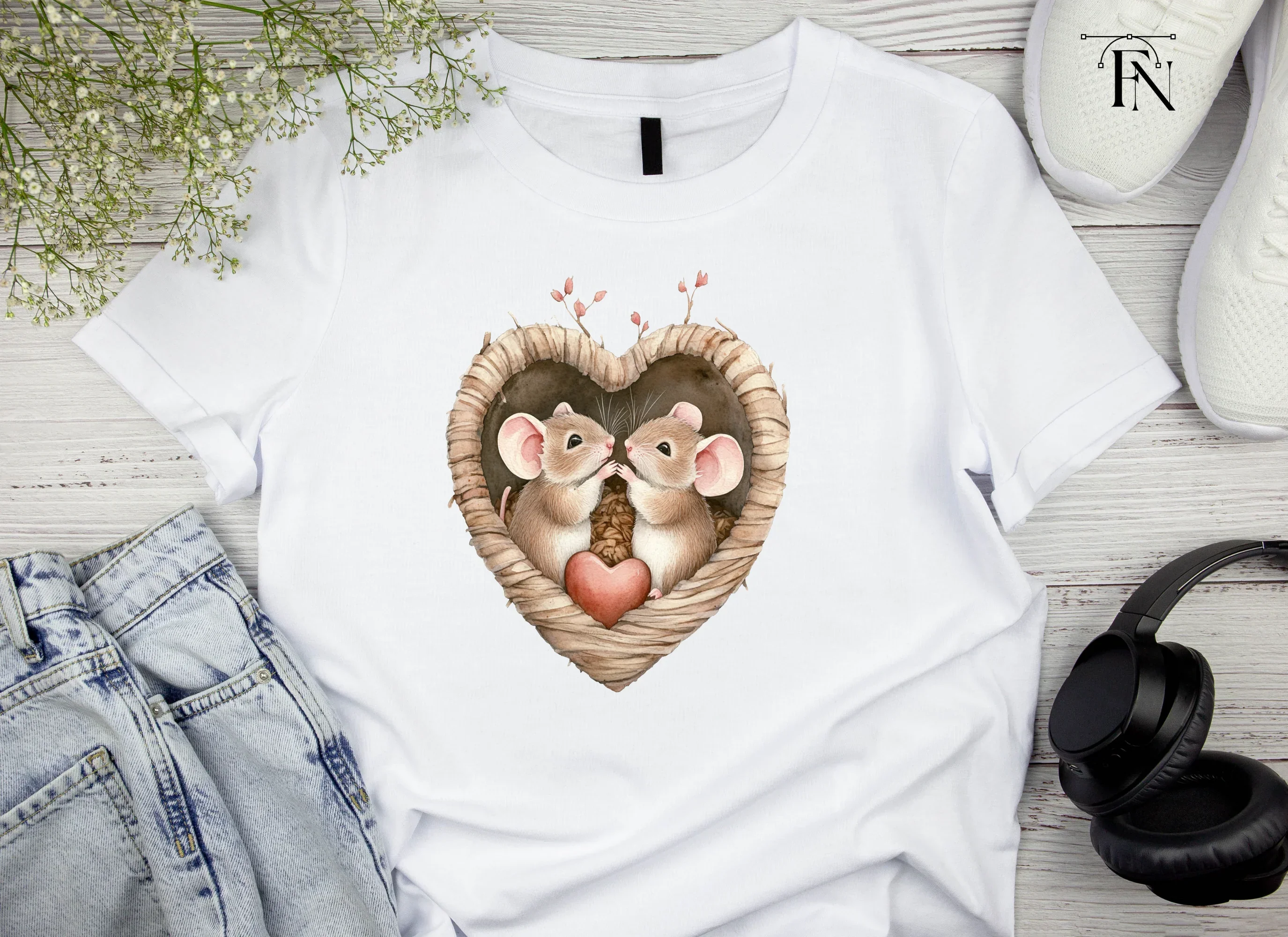 Romantic Mice in Heart Nest Clipart Bundle - Image 5