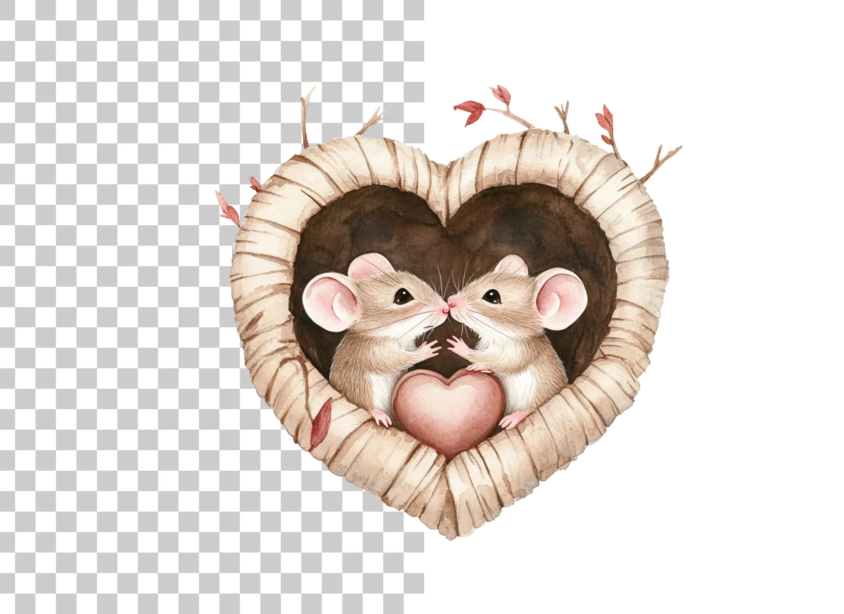 Romantic Mice in Heart Nest Clipart Bundle - Image 6