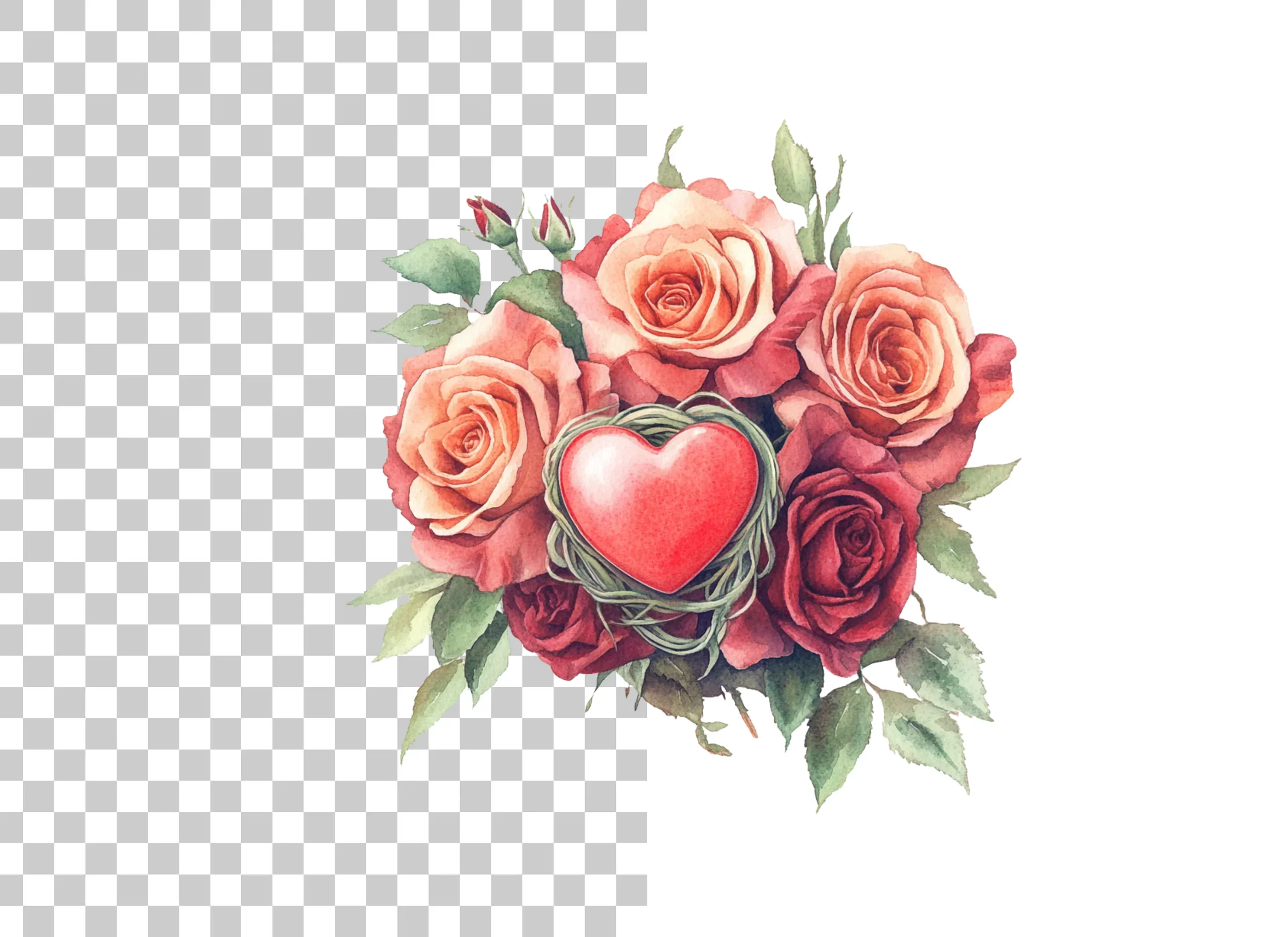 Romantic Rose Bouquets with Heart Clipart Bundle - Image 2