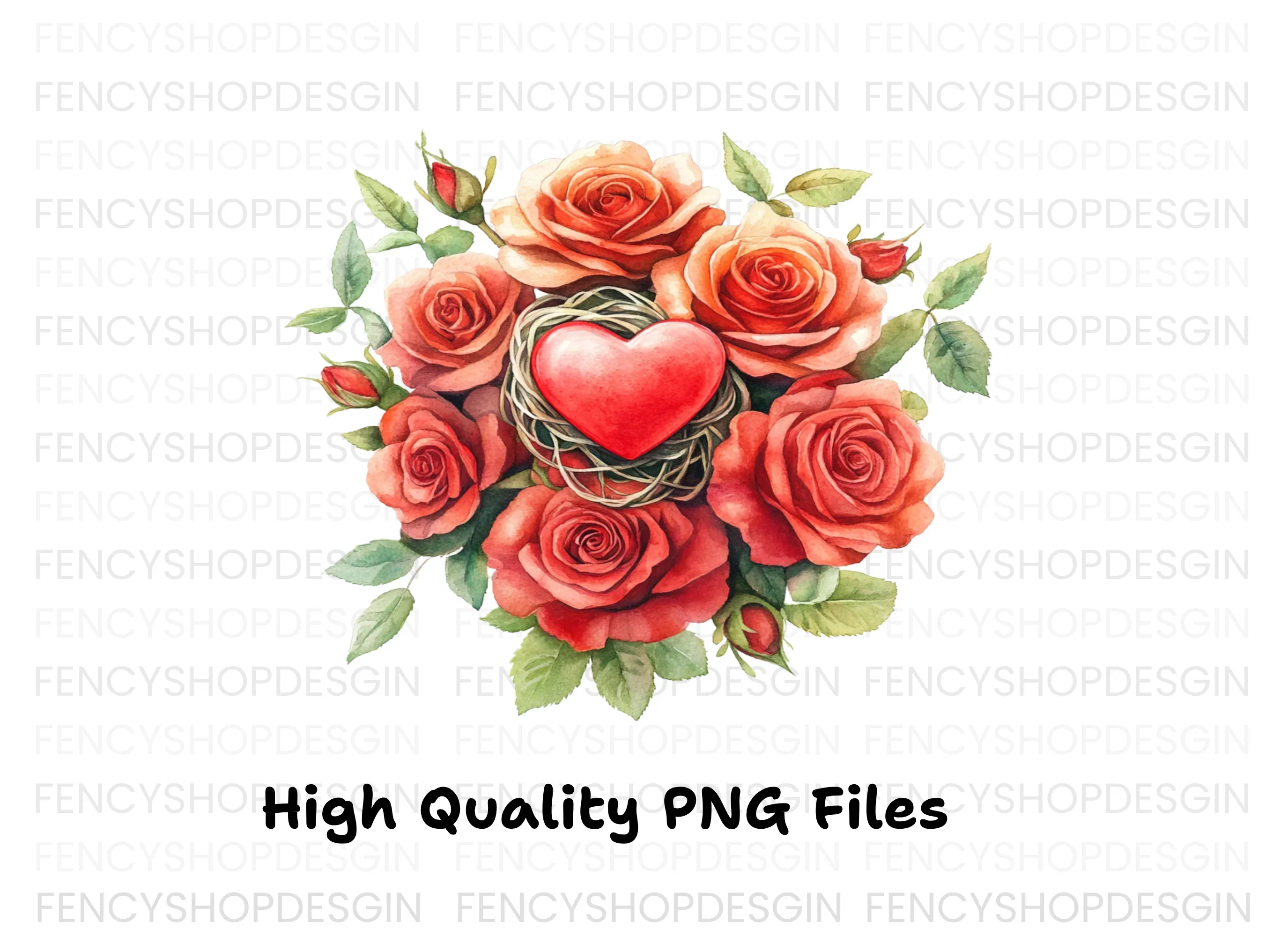 Romantic Rose Bouquets with Heart Clipart Bundle - Image 3