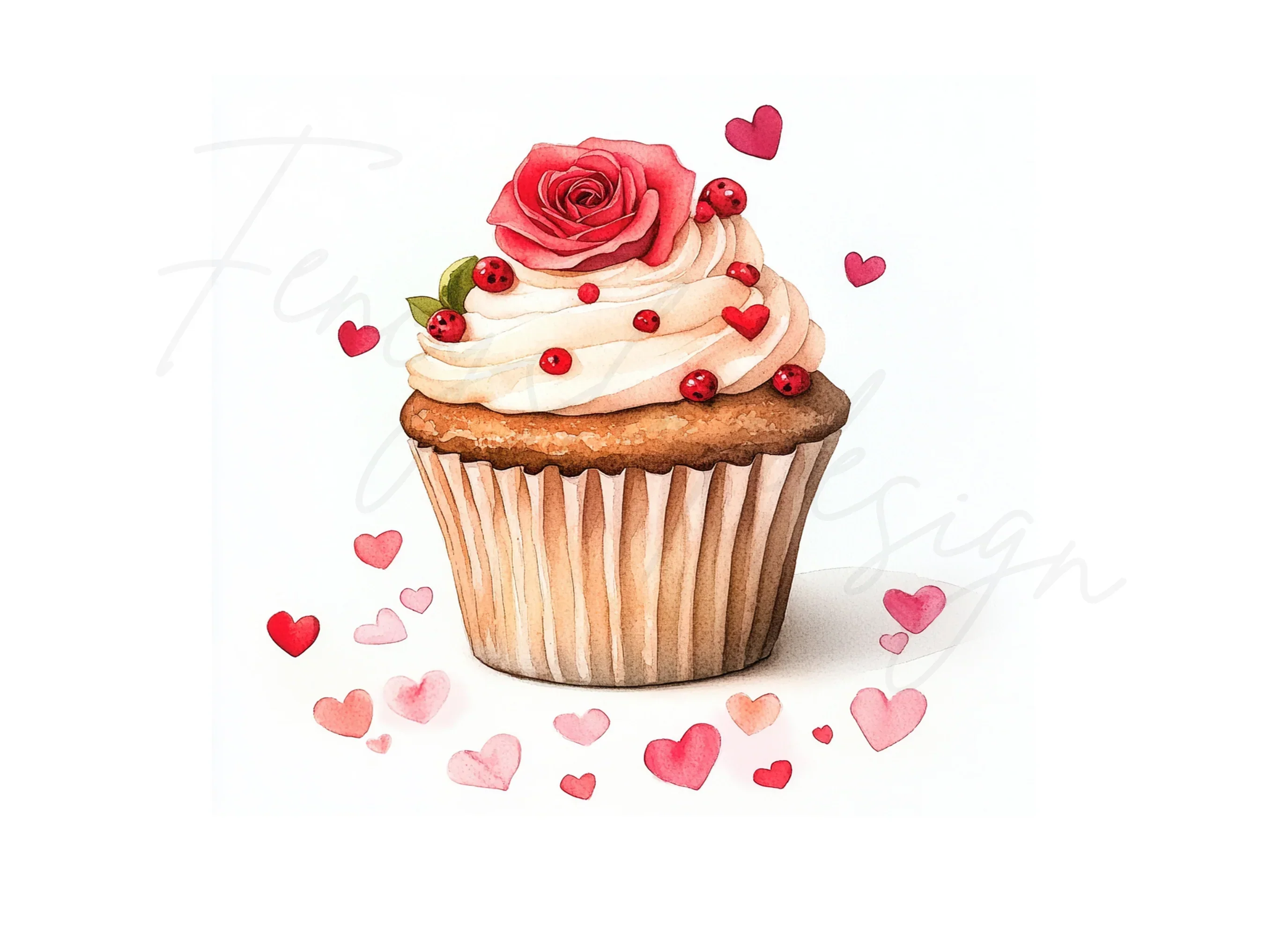 Romantic Rose Cupcake Clipart Bundle - Image 3