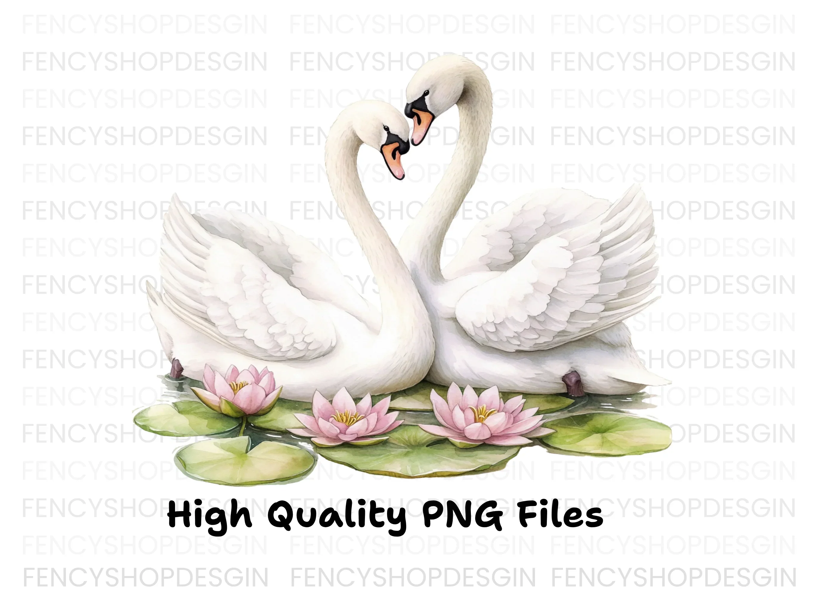 Romantic Swans with Water Lilies Clipart Bundle - Image 2