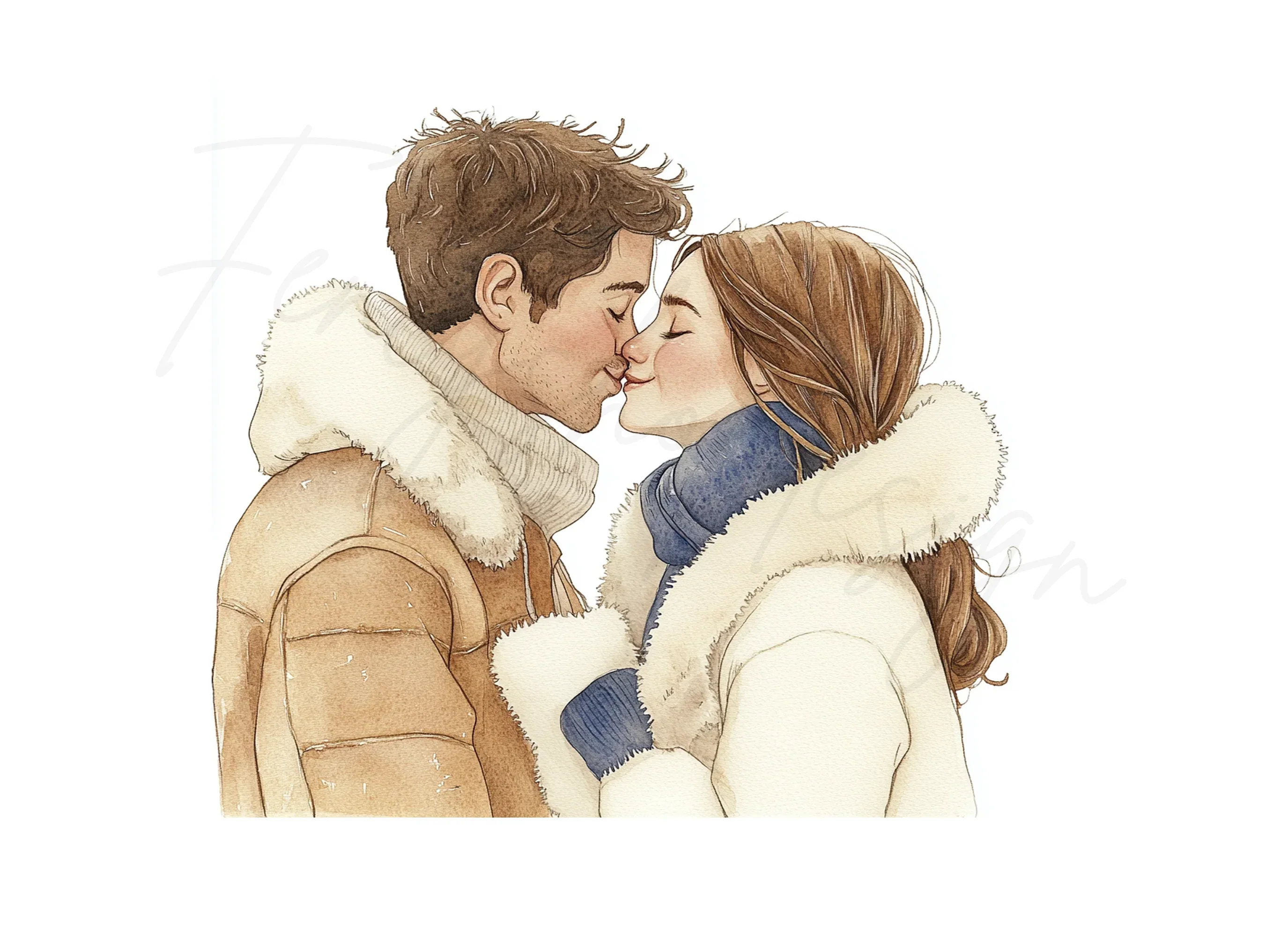 Romantic Winter Couple Kissing Clipart Bundle - Image 2