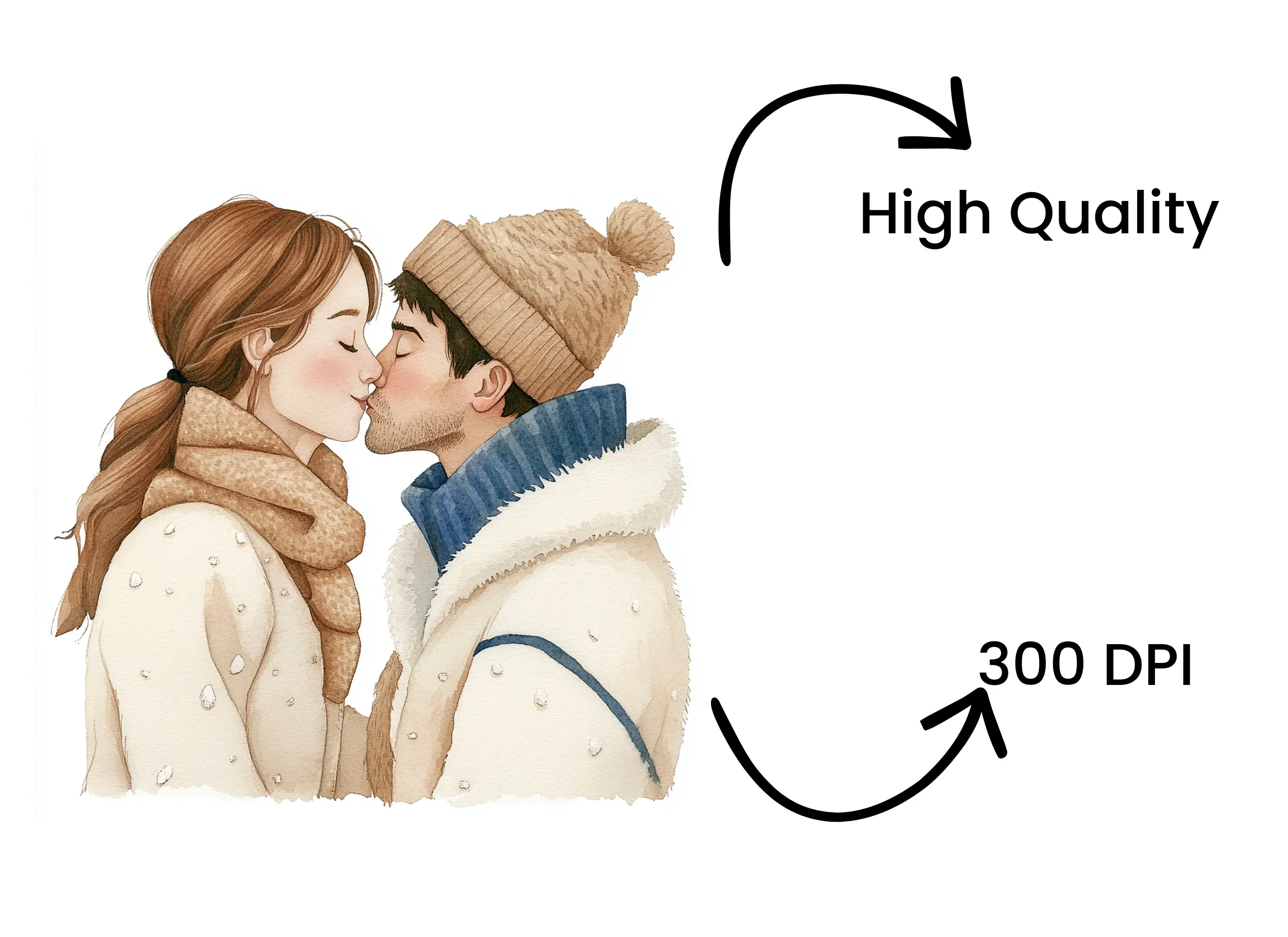 Romantic Winter Couple Kissing Clipart Bundle - Image 4