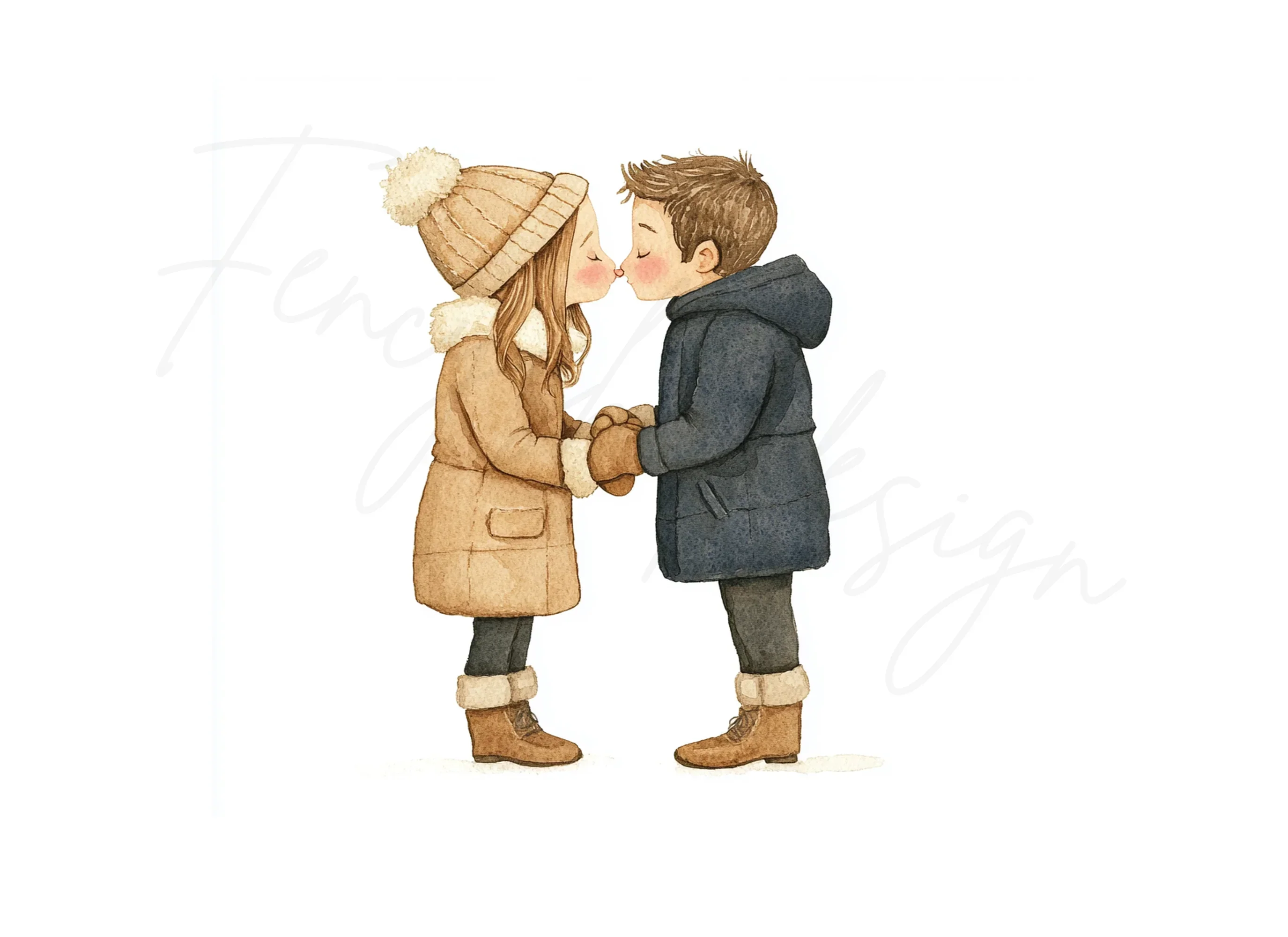 Romantic Winter Couple Kissing Clipart Bundle - Image 2