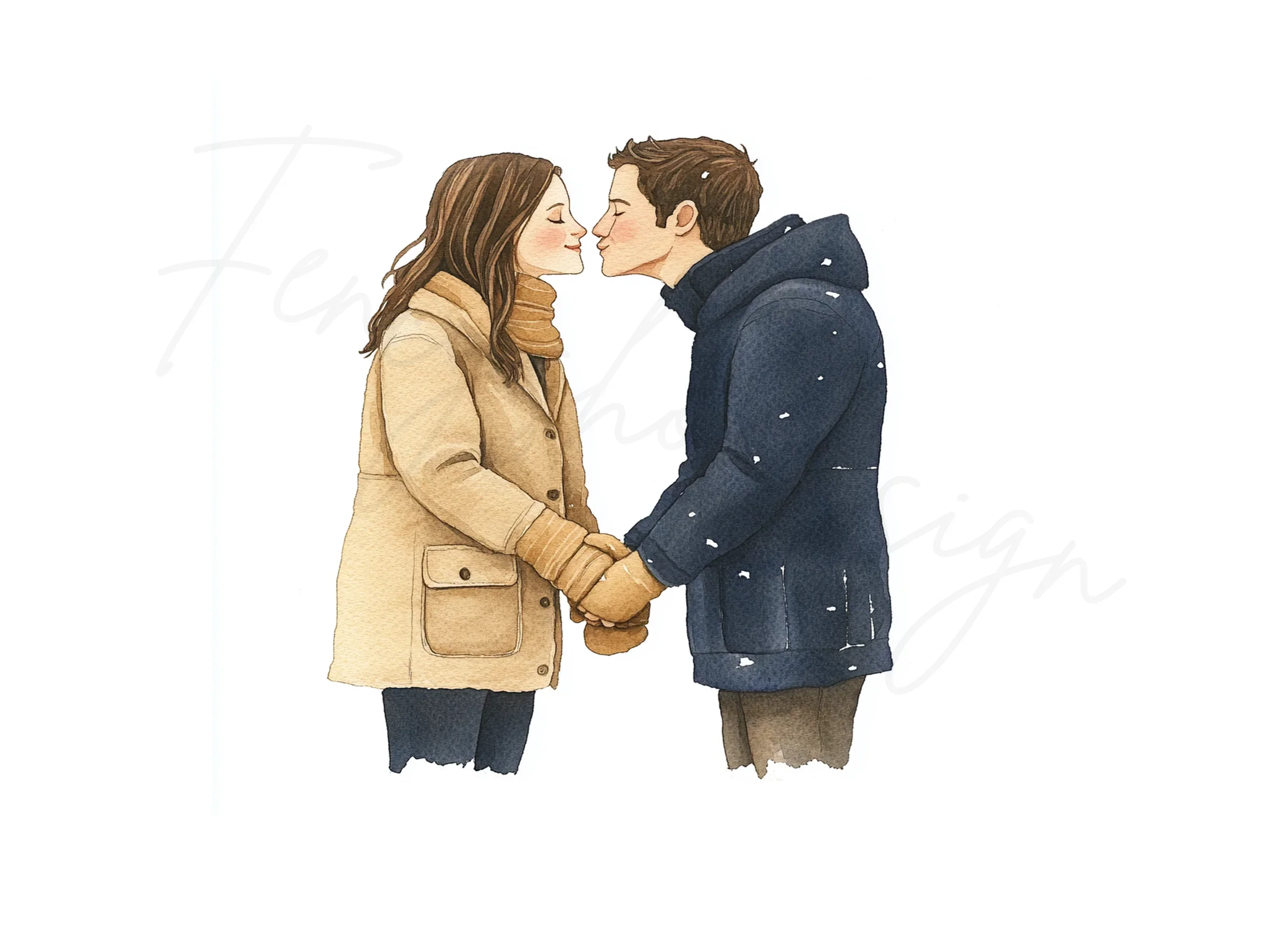 Romantic Winter Couple Kissing Clipart Bundle - Image 3