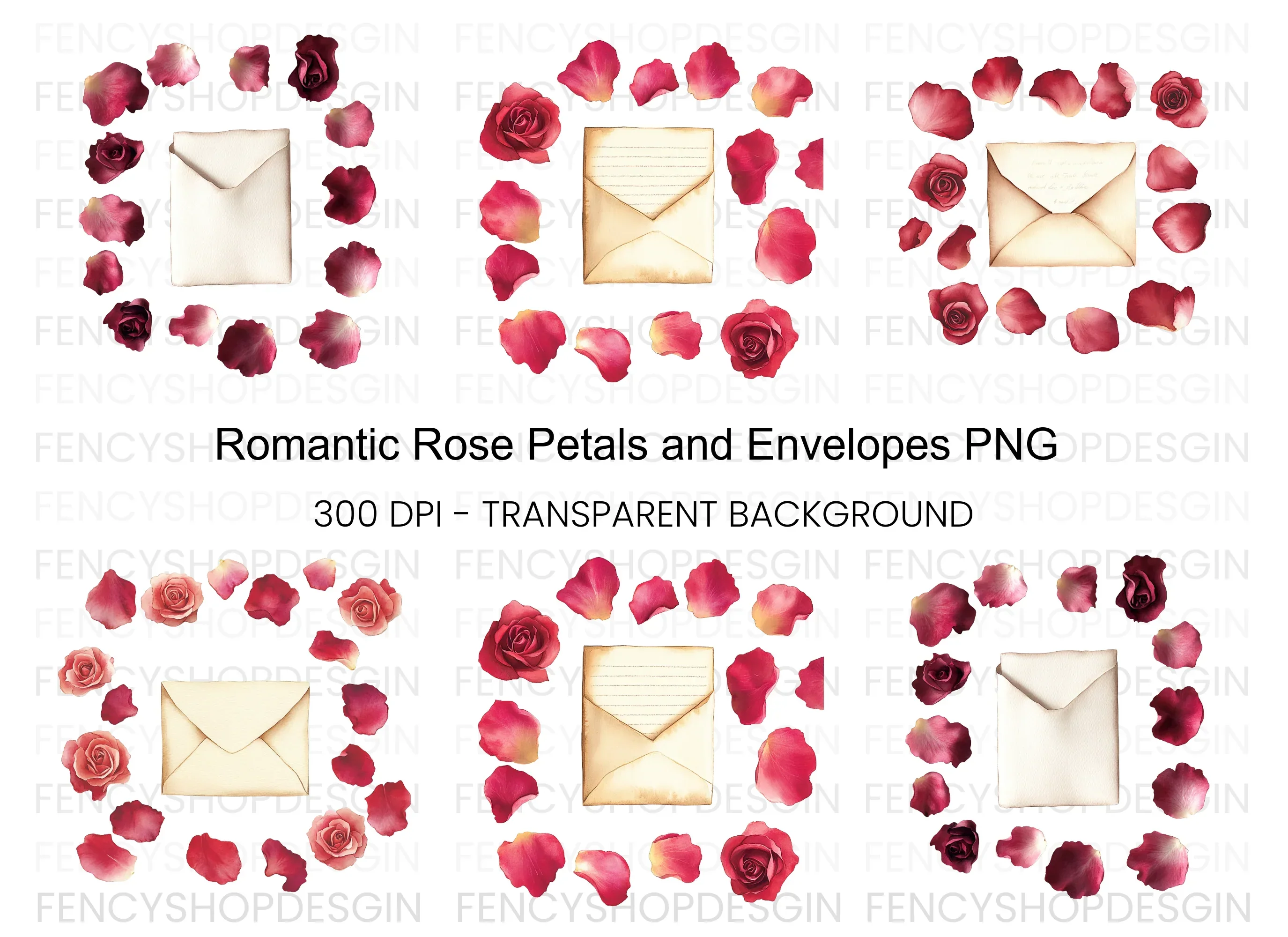 Rose Petals and Envelopes Clipart Bundle
