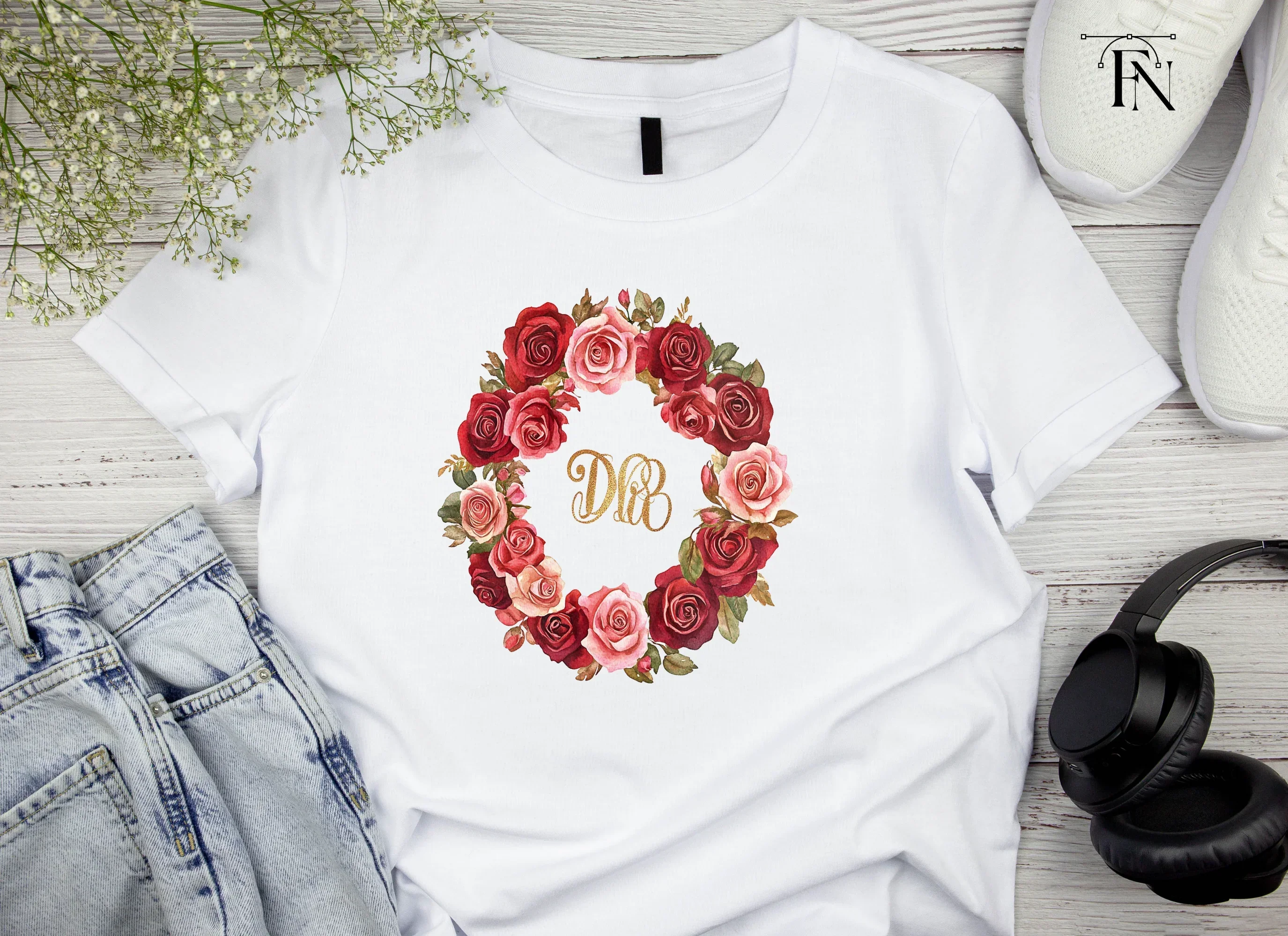 Rose Wreaths Monogram Clipart Bundle - Image 3