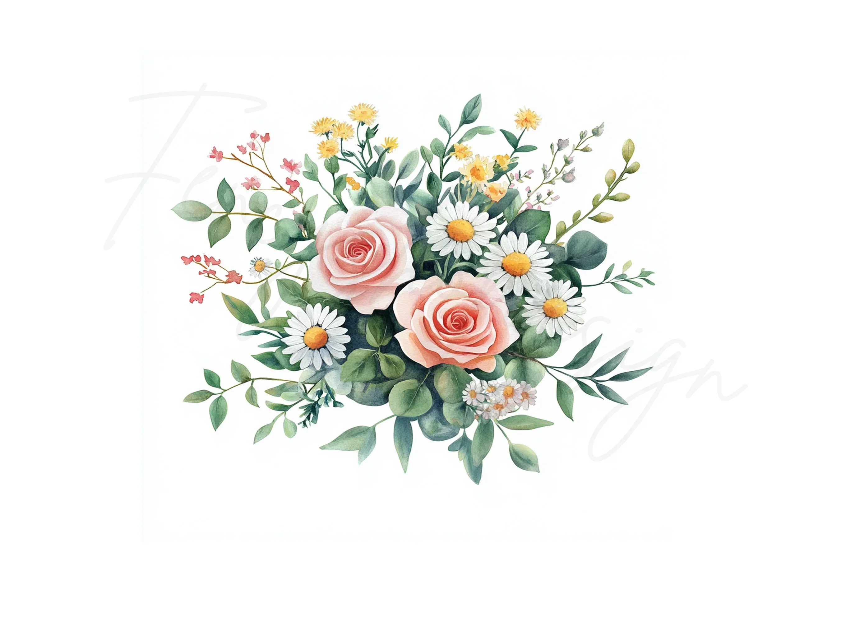 Roses and Daisies Bouquet Clipart Bundle - Image 2