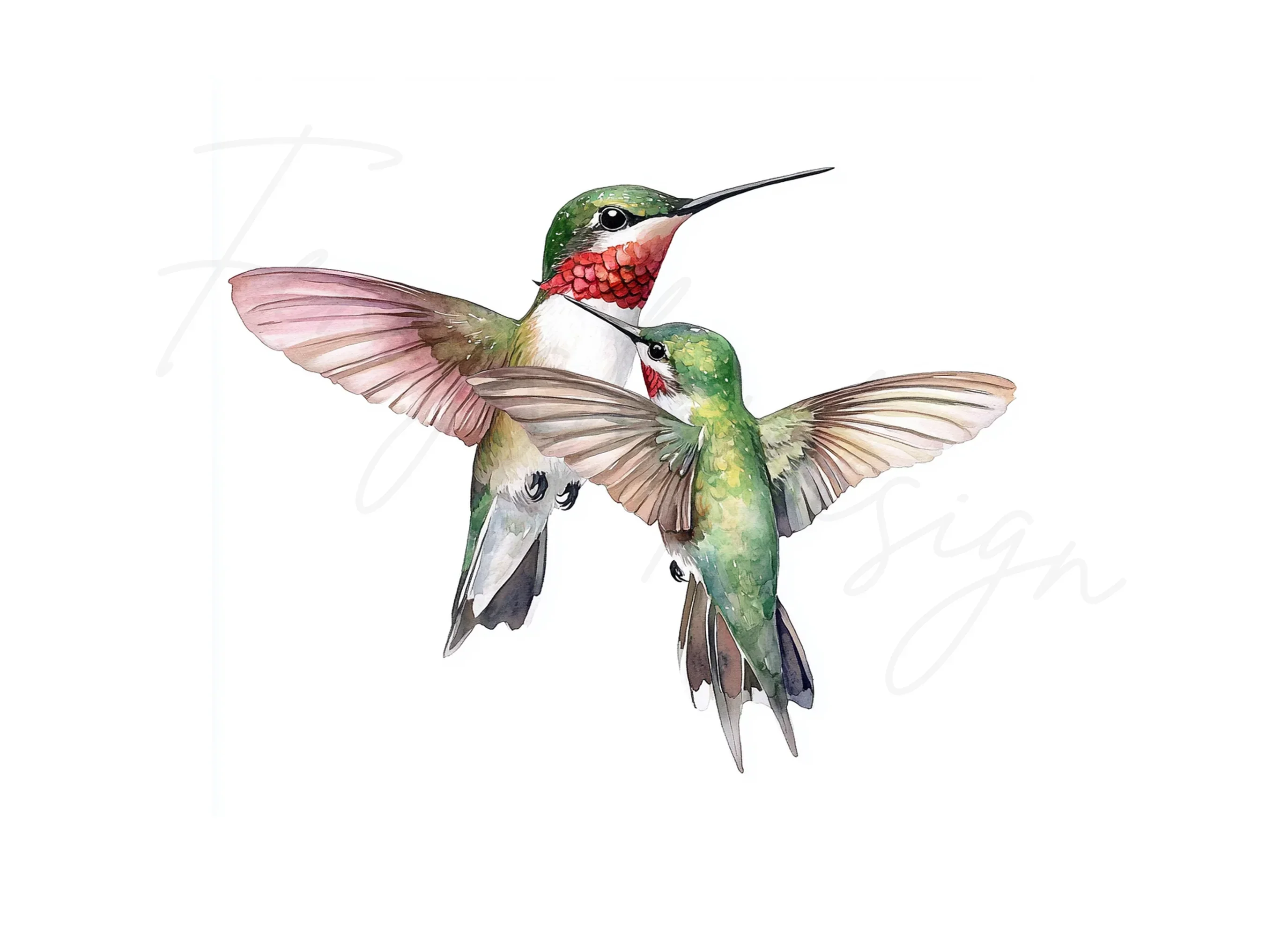 Ruby Throated Hummingbird Clipart Bundle - Image 2