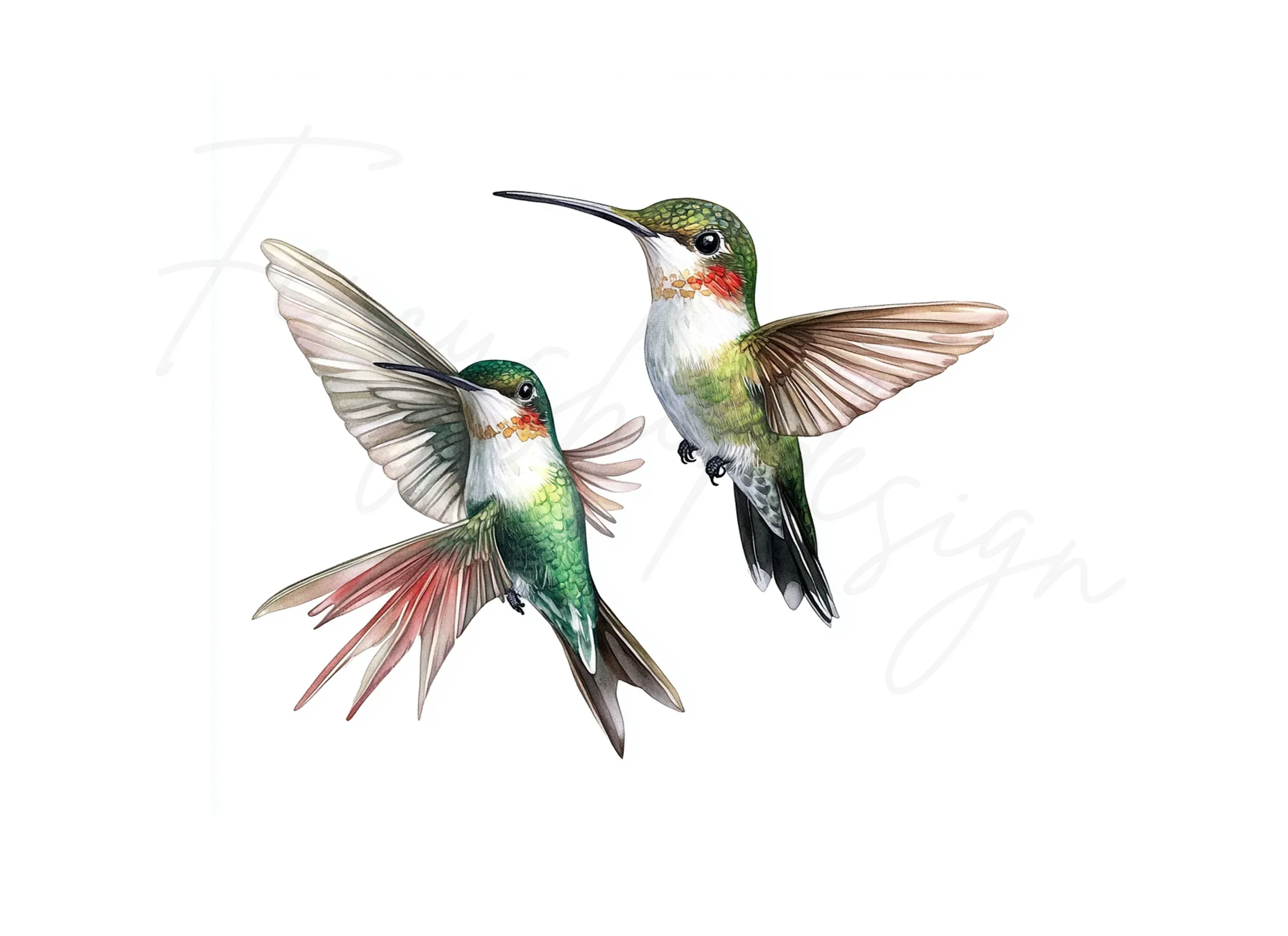 Ruby Throated Hummingbird Clipart Bundle - Image 3