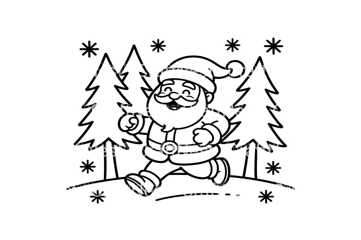 Running Santa Claus in Snowy Forest Coloring Books - Image 3