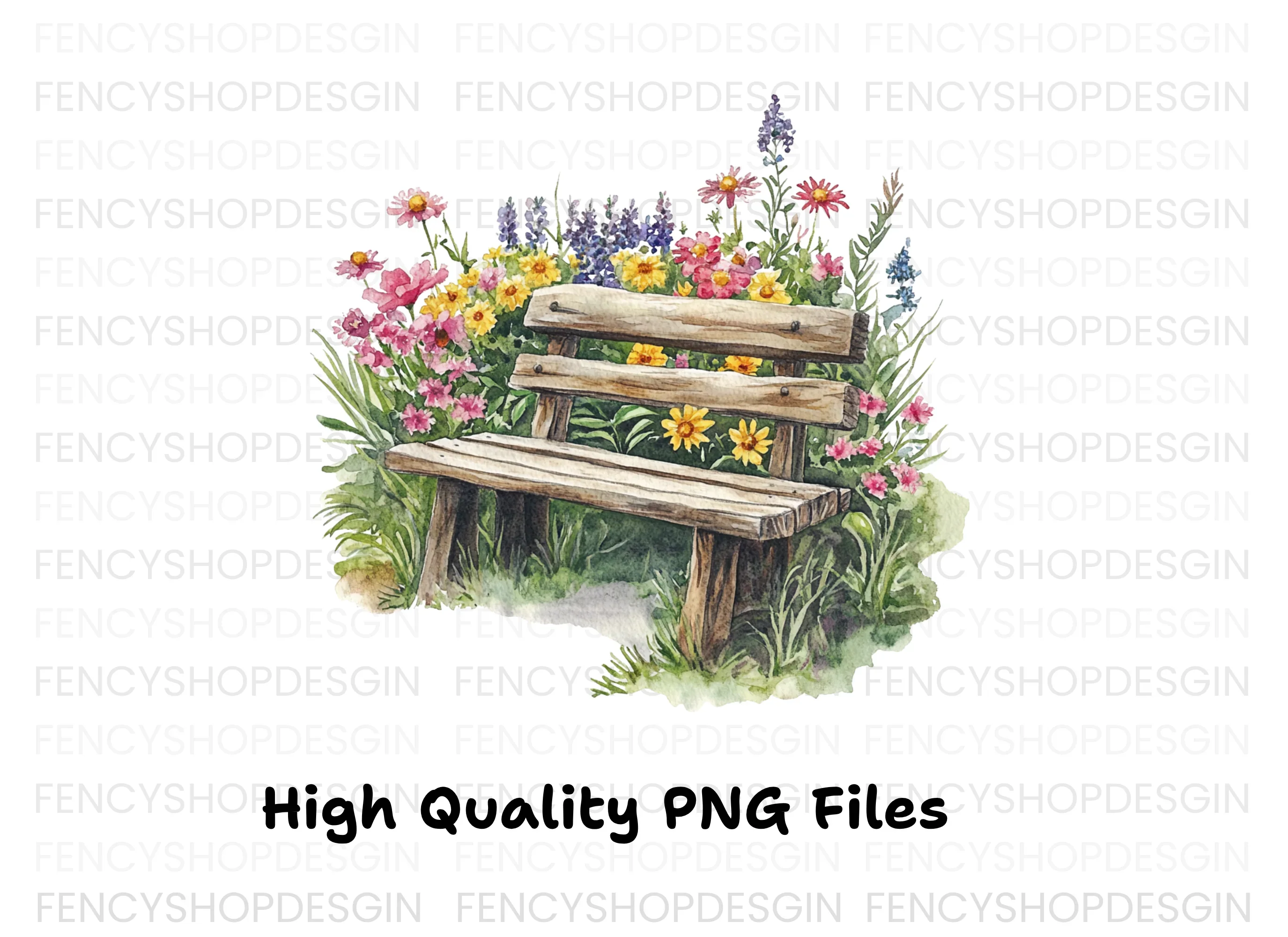 Rustic Bench in Blooming Garden Clipart Bundle - Image 2