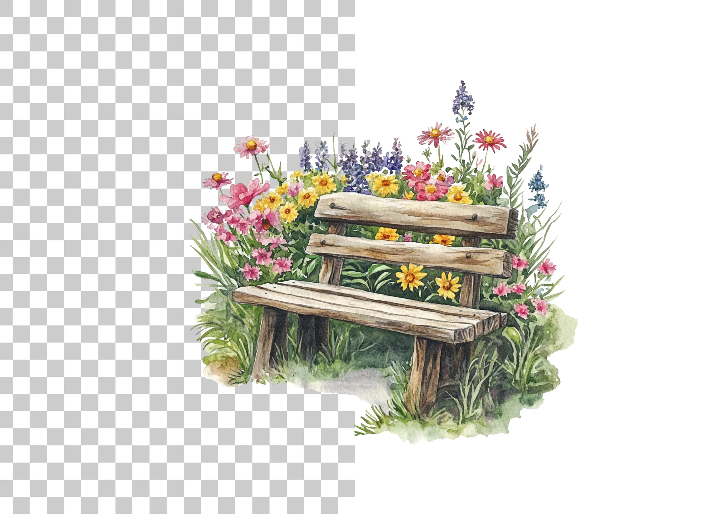 Rustic Bench in Blooming Garden Clipart Bundle - Image 6