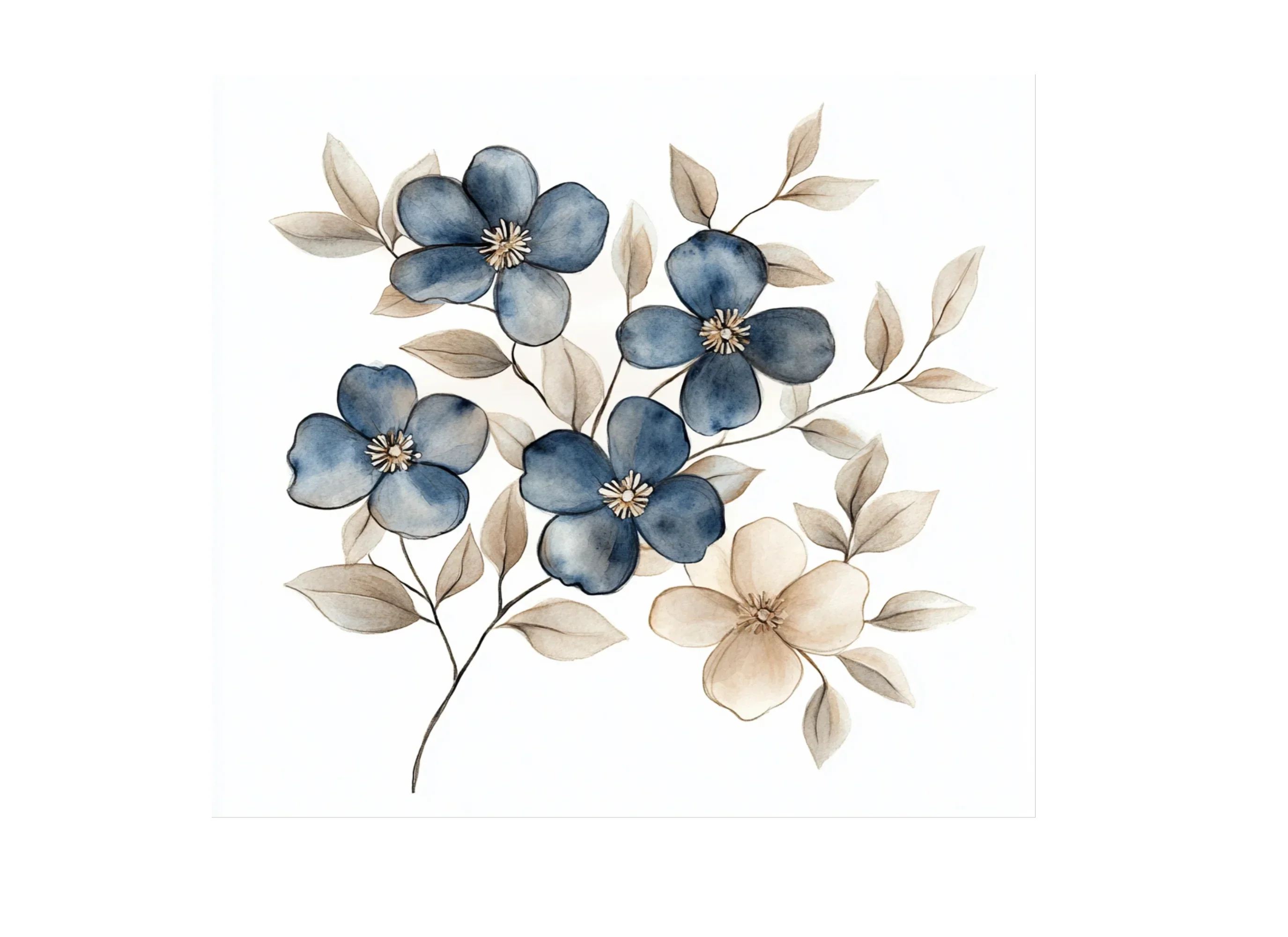 Rustic Blue and Brown Floral Clipart Bundle - Image 3