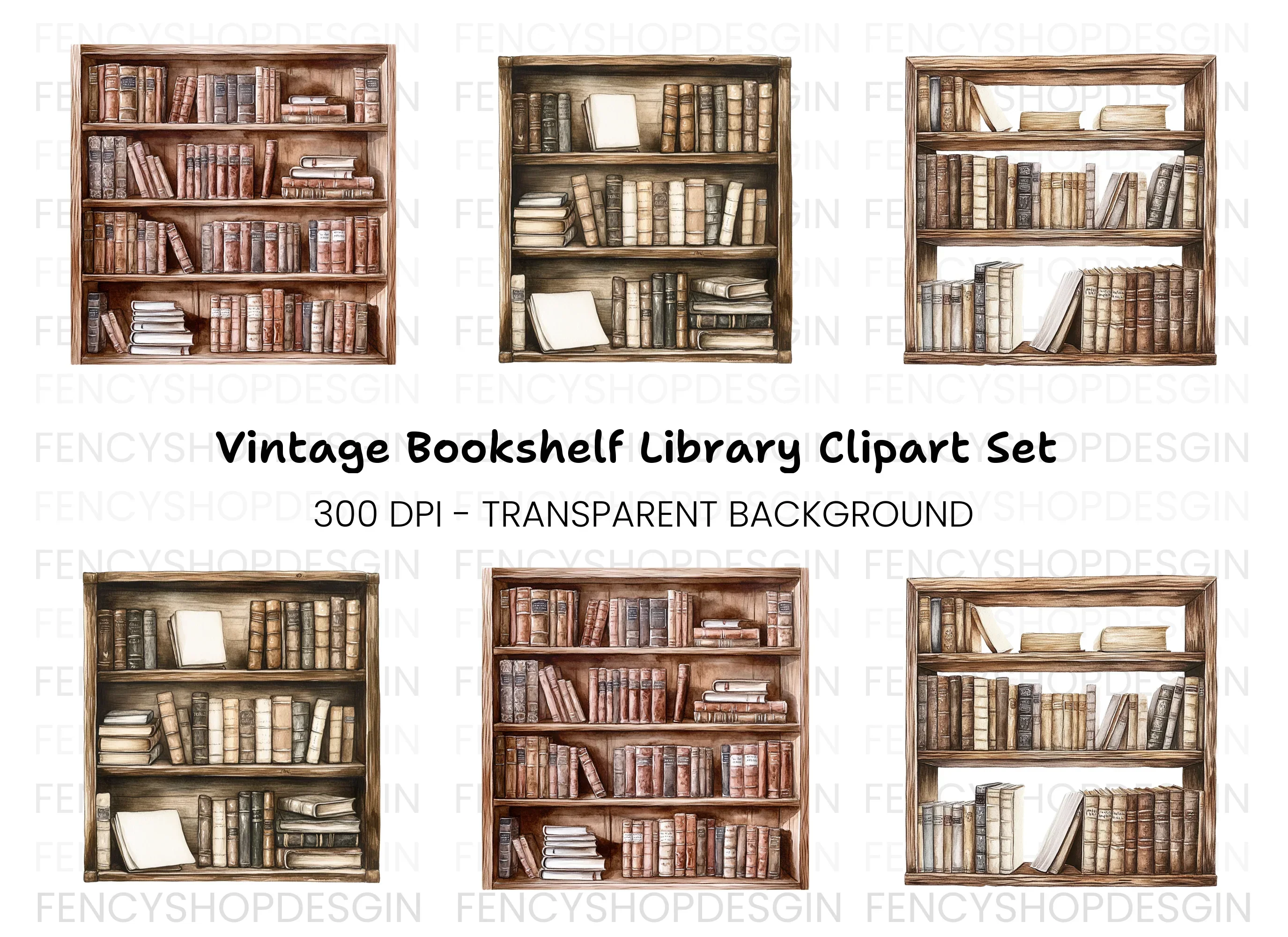 Rustic Bookshelves Clipart Bundle