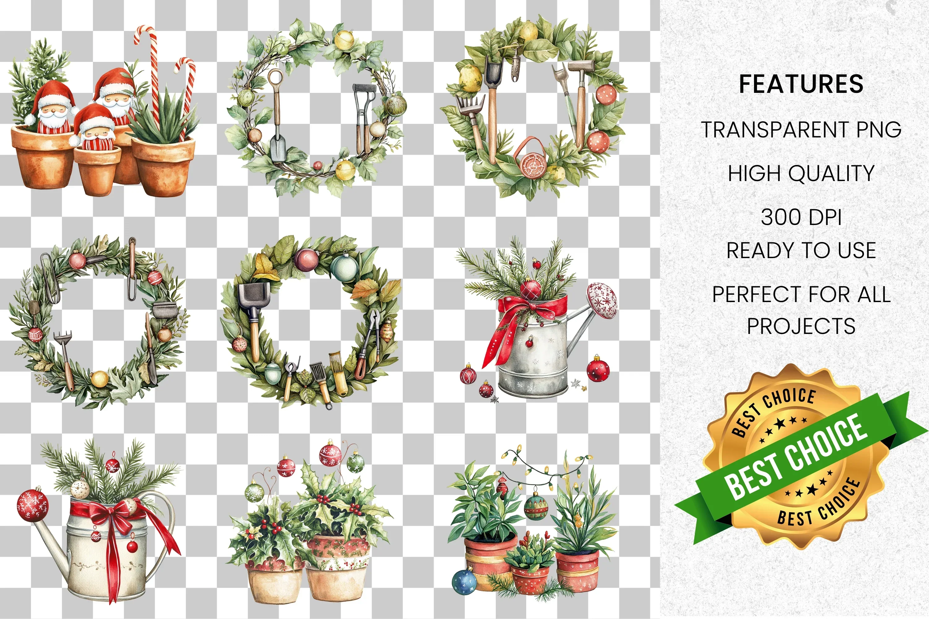 Rustic Christmas Boots Garden Clipart Bundle - Image 2