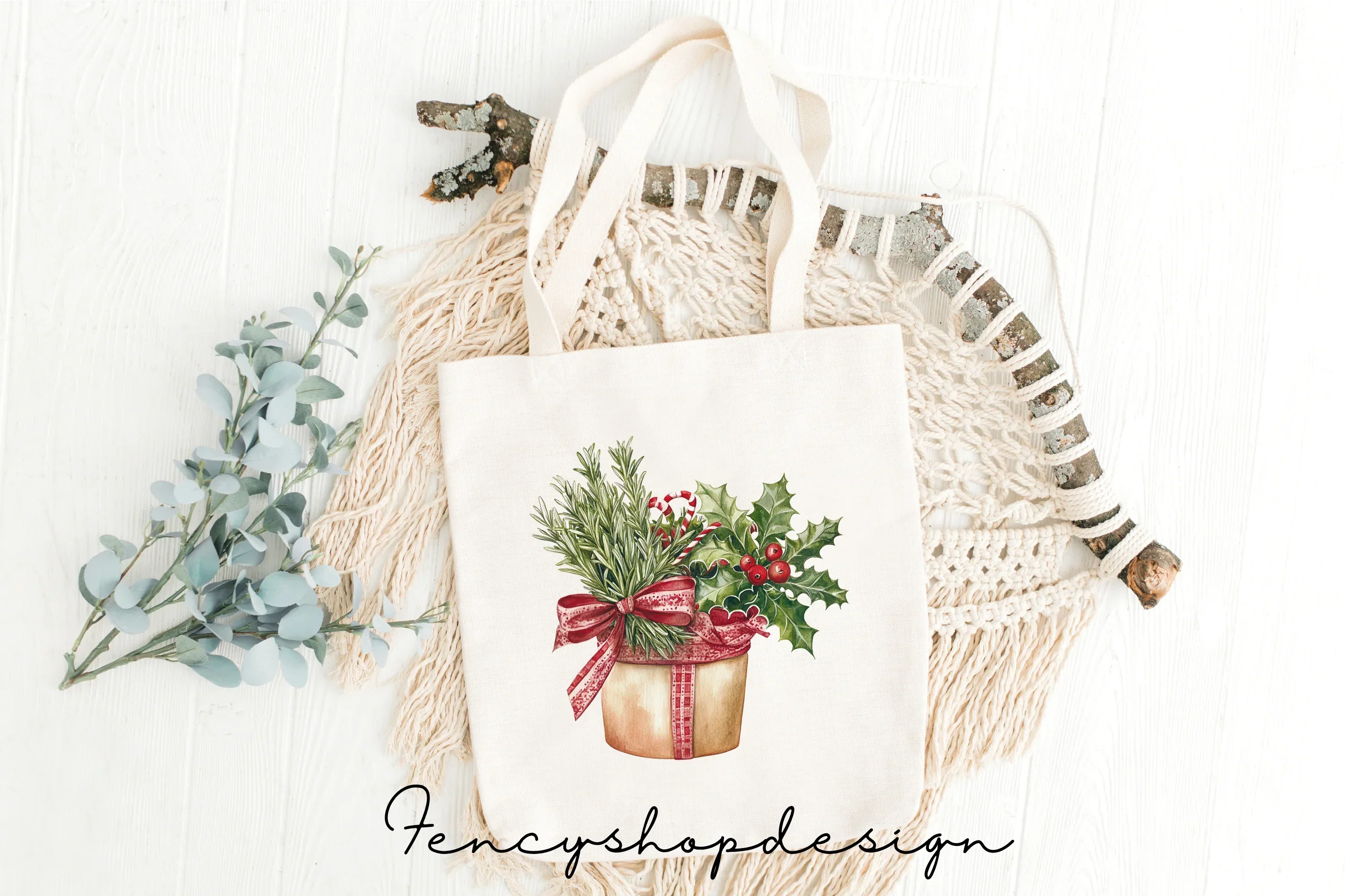 Rustic Christmas Boots Garden Clipart Bundle - Image 8