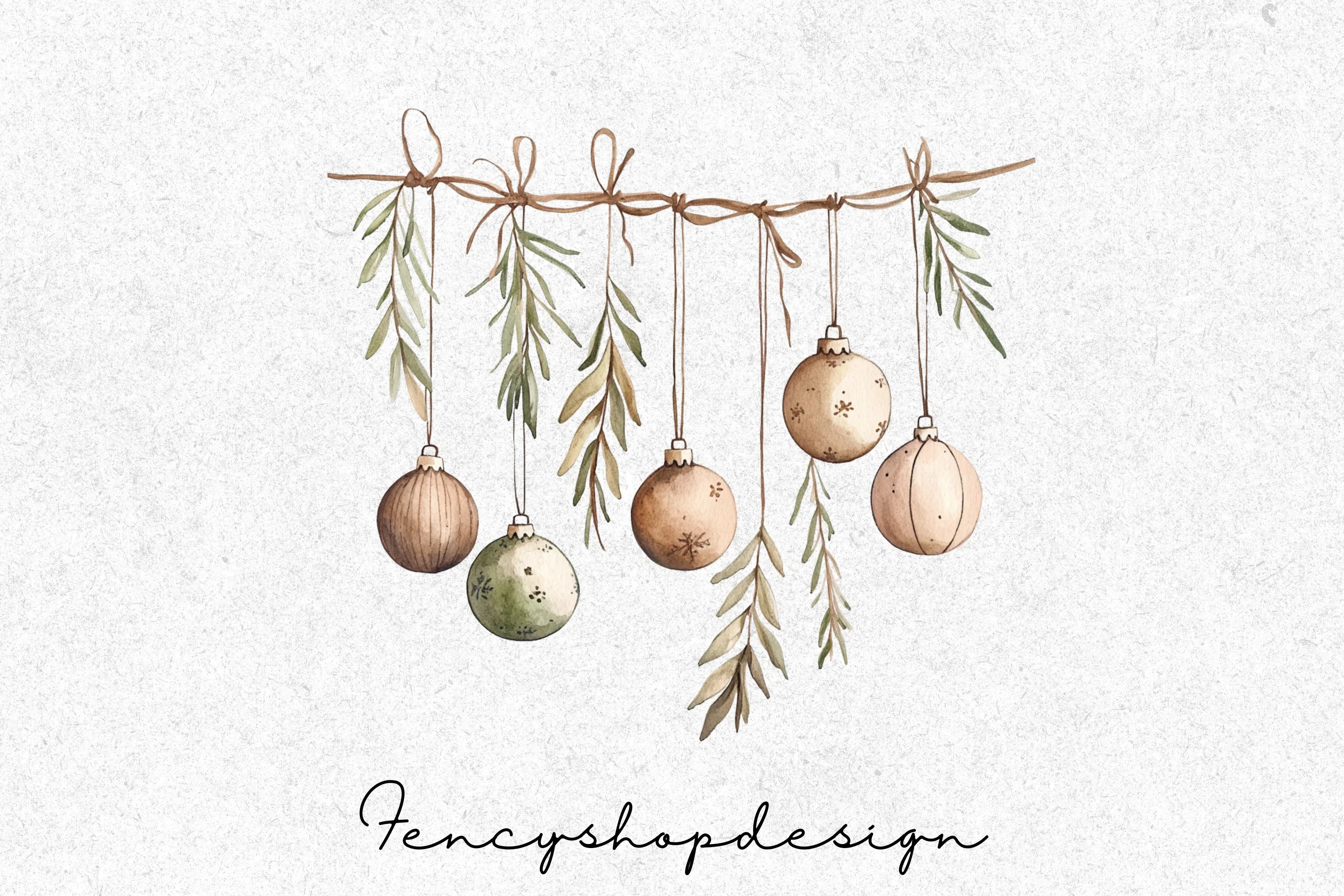 Rustic Christmas Ornaments Clipart Bundle - Image 7