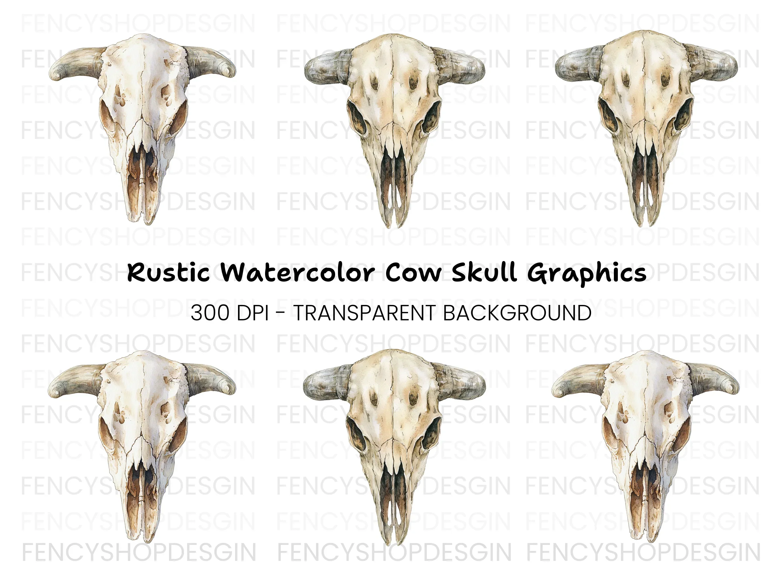 Rustic Cow Skull Graphics Clipart Bundle