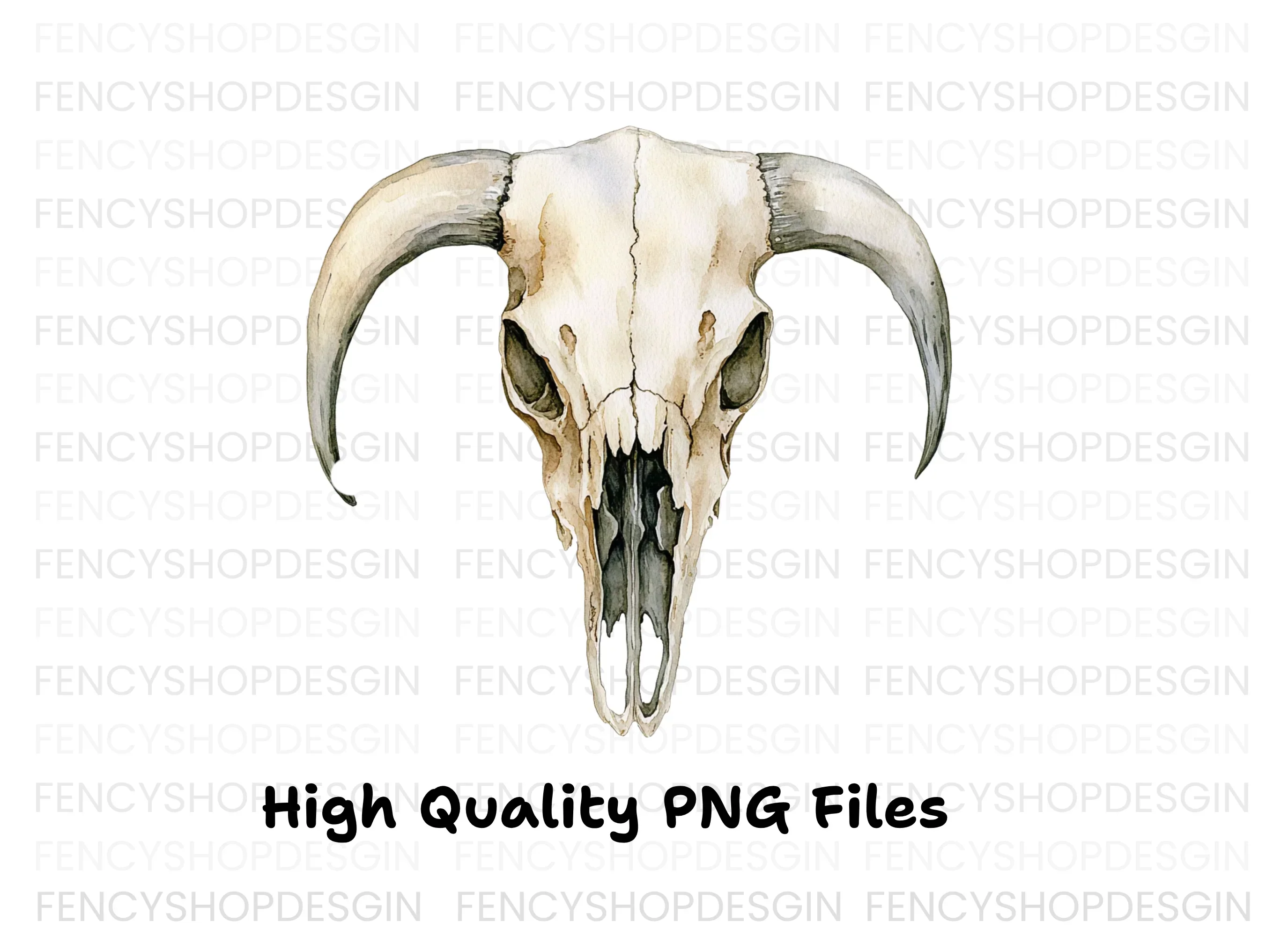 Rustic Cow Skull Illustration Clipart Bundle - Image 2
