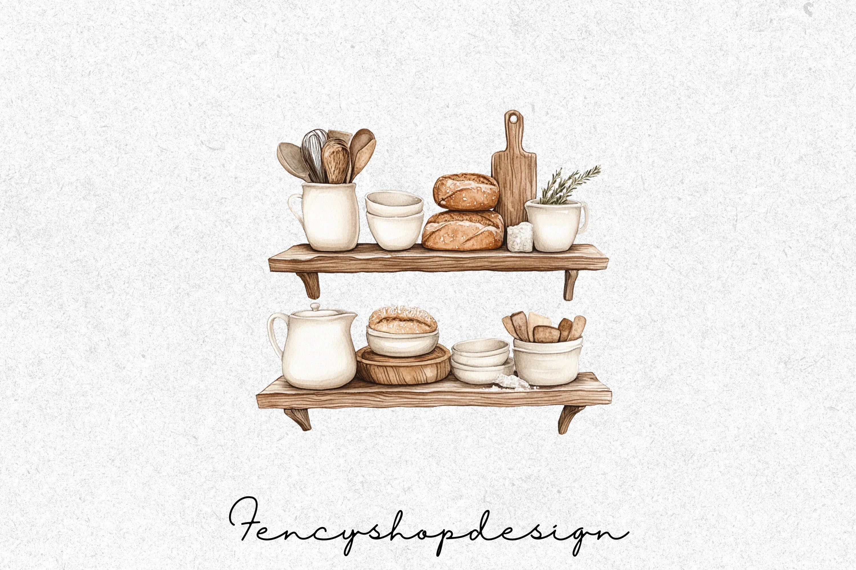 Rustic Kitchen Shelf Clipart Bundle - Image 3