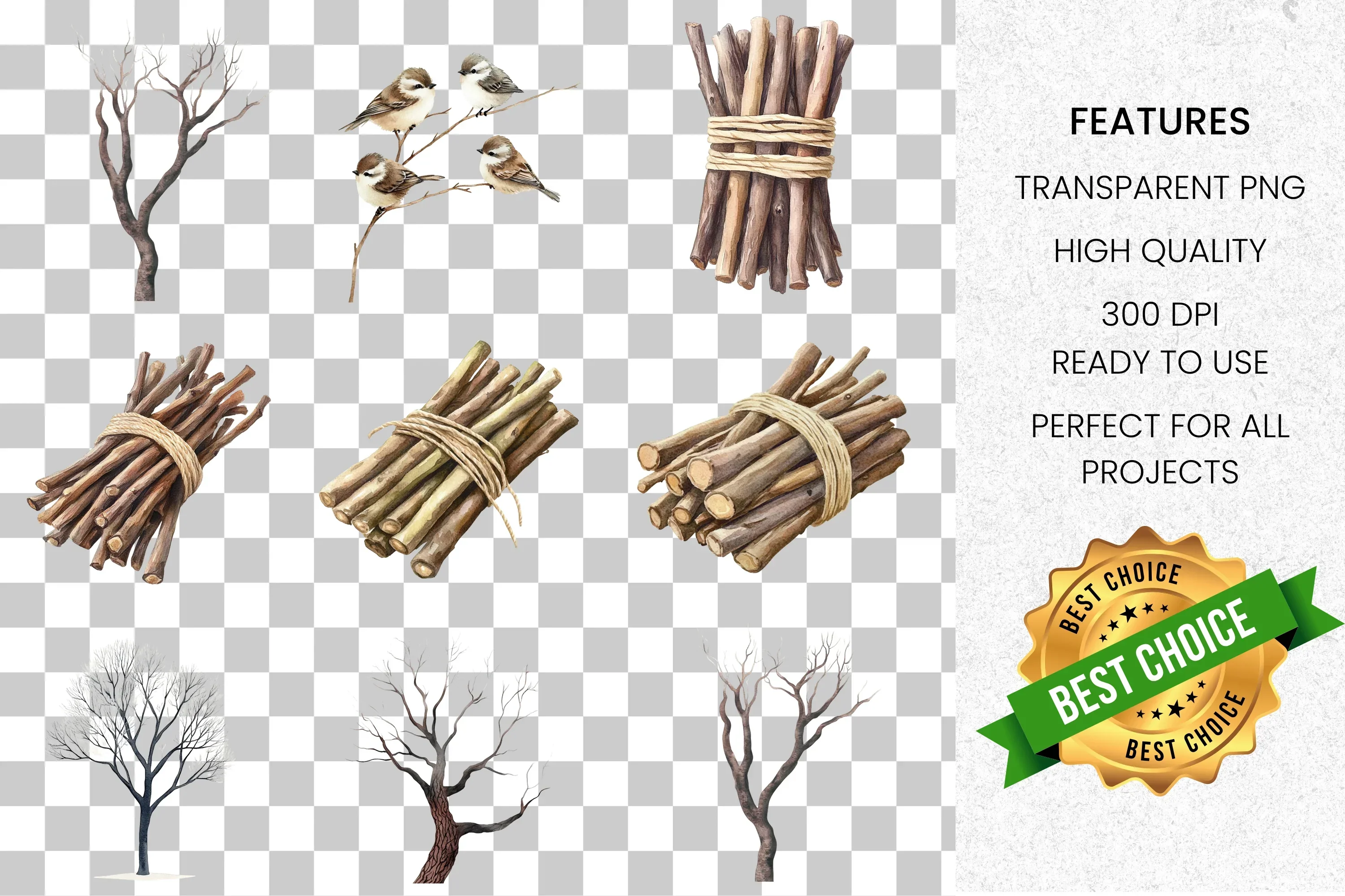 Rustic Nature Winter Elements Clipart Bundle - Image 2