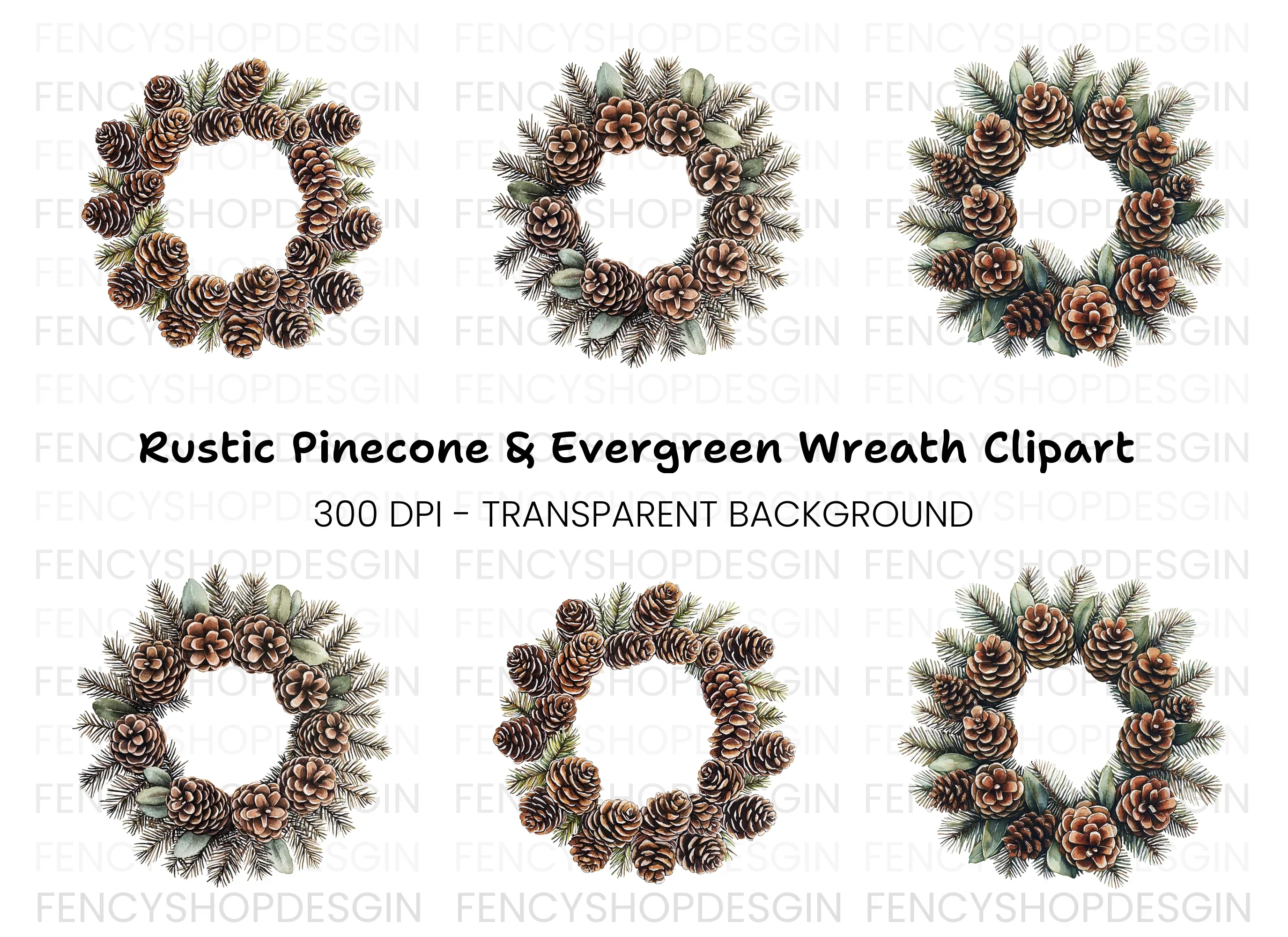 Rustic Pinecone Leaf Wreath Clipart Bundle