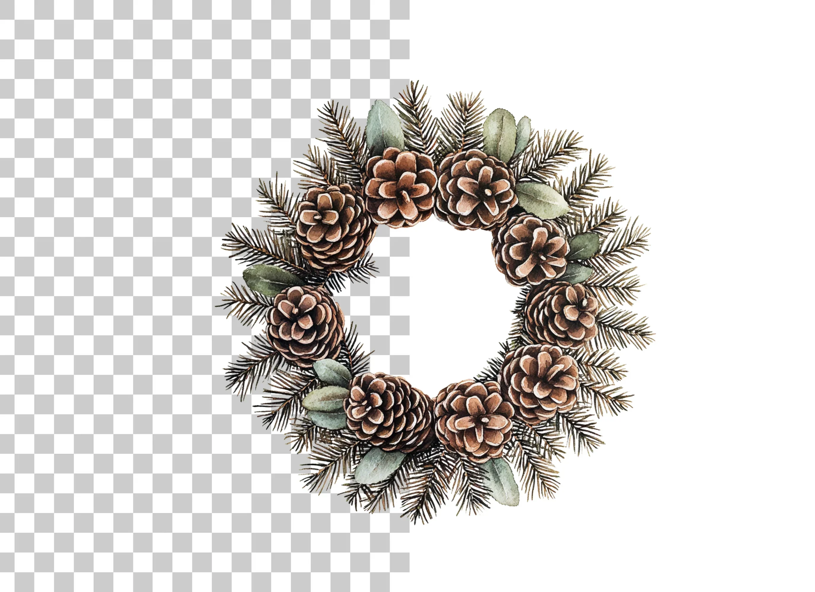 Rustic Pinecone Leaf Wreath Clipart Bundle - Image 2