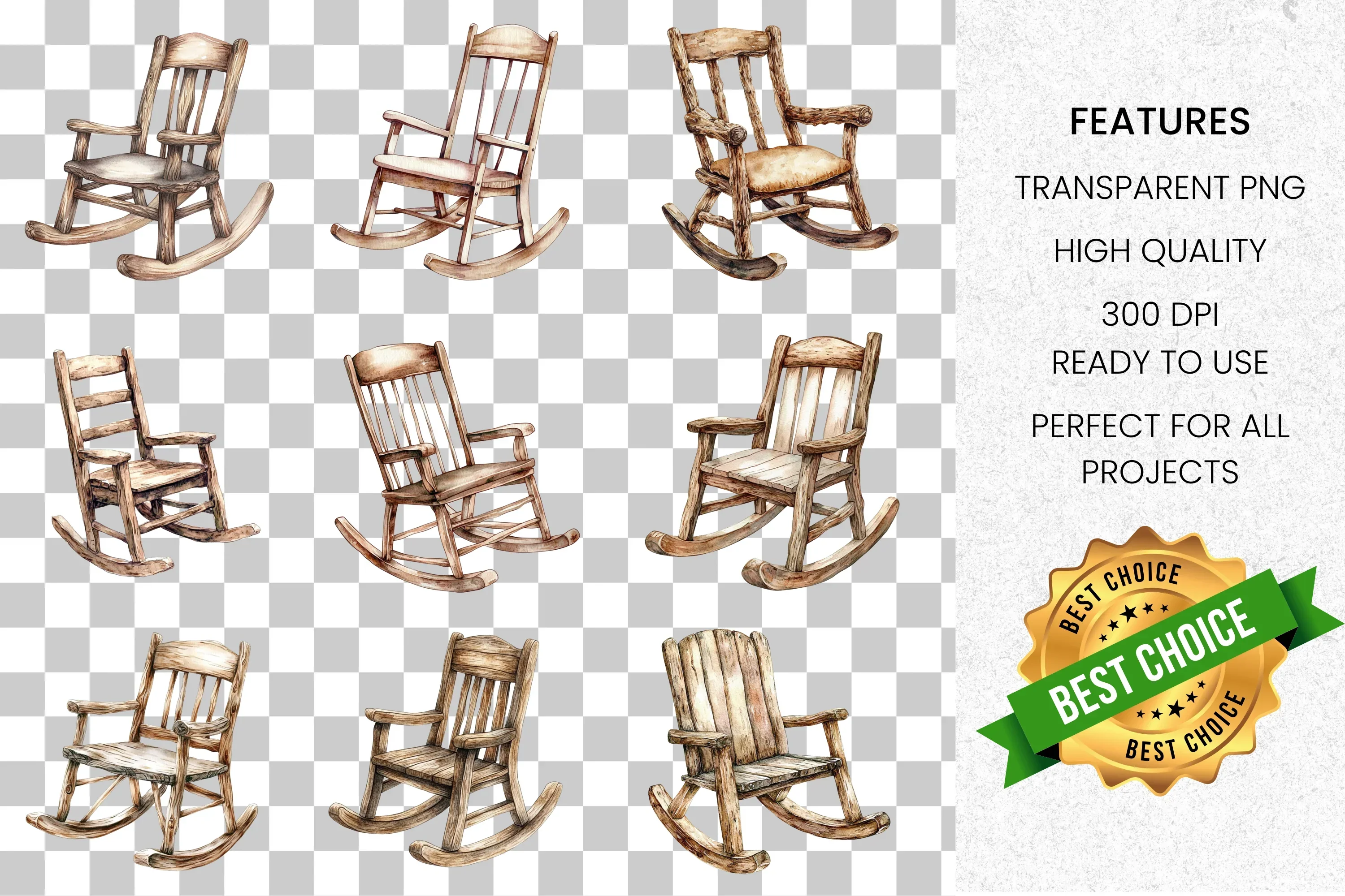 Rustic Rocking Chair Clipart Bundle - Image 8