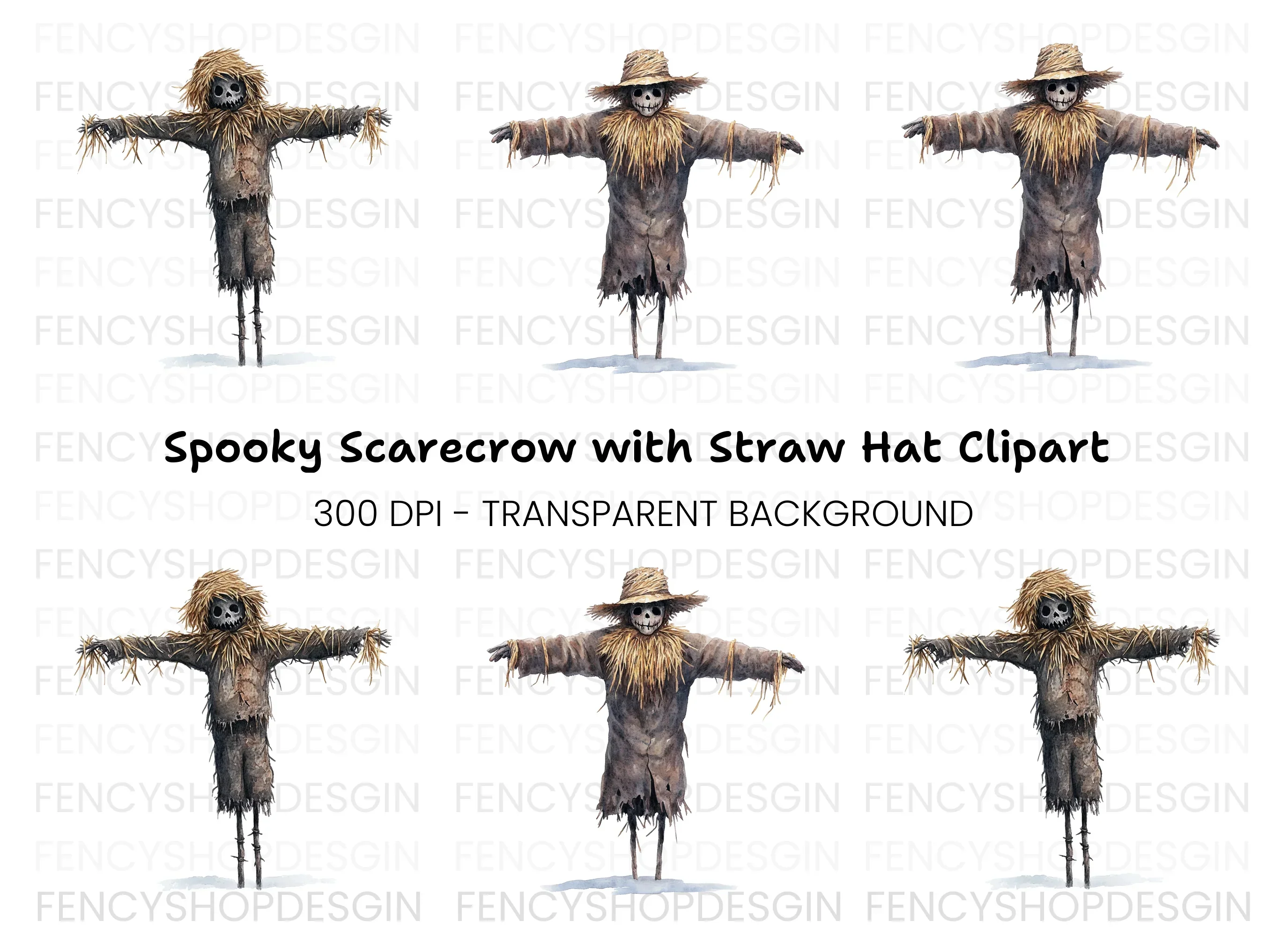 Rustic Scarecrow Autumn Decor Clipart Bundle