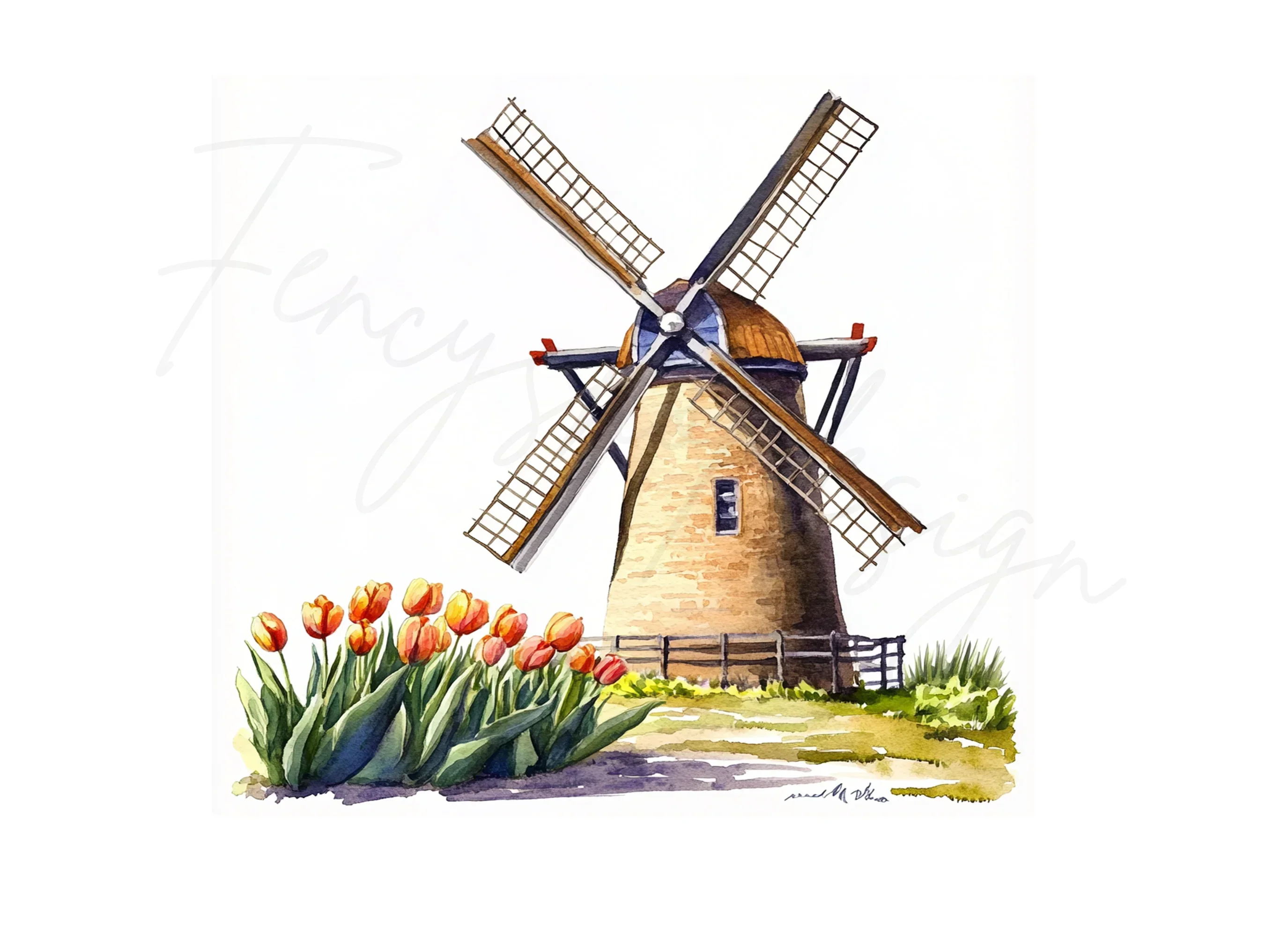 Rustic Windmill and Tulip Field Clipart Bundle - Image 2
