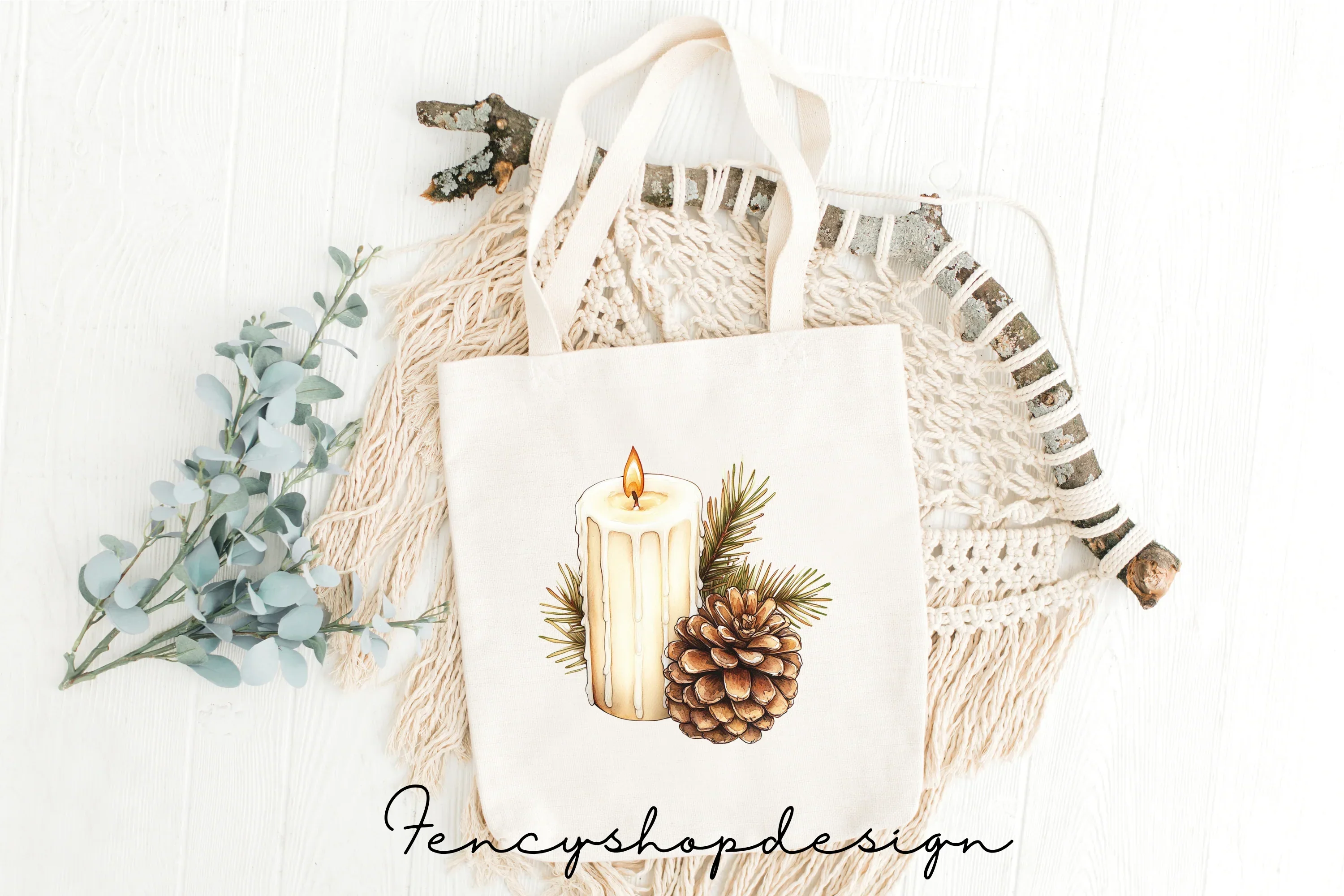Rustic Winter Candle Clipart Bundle - Image 3