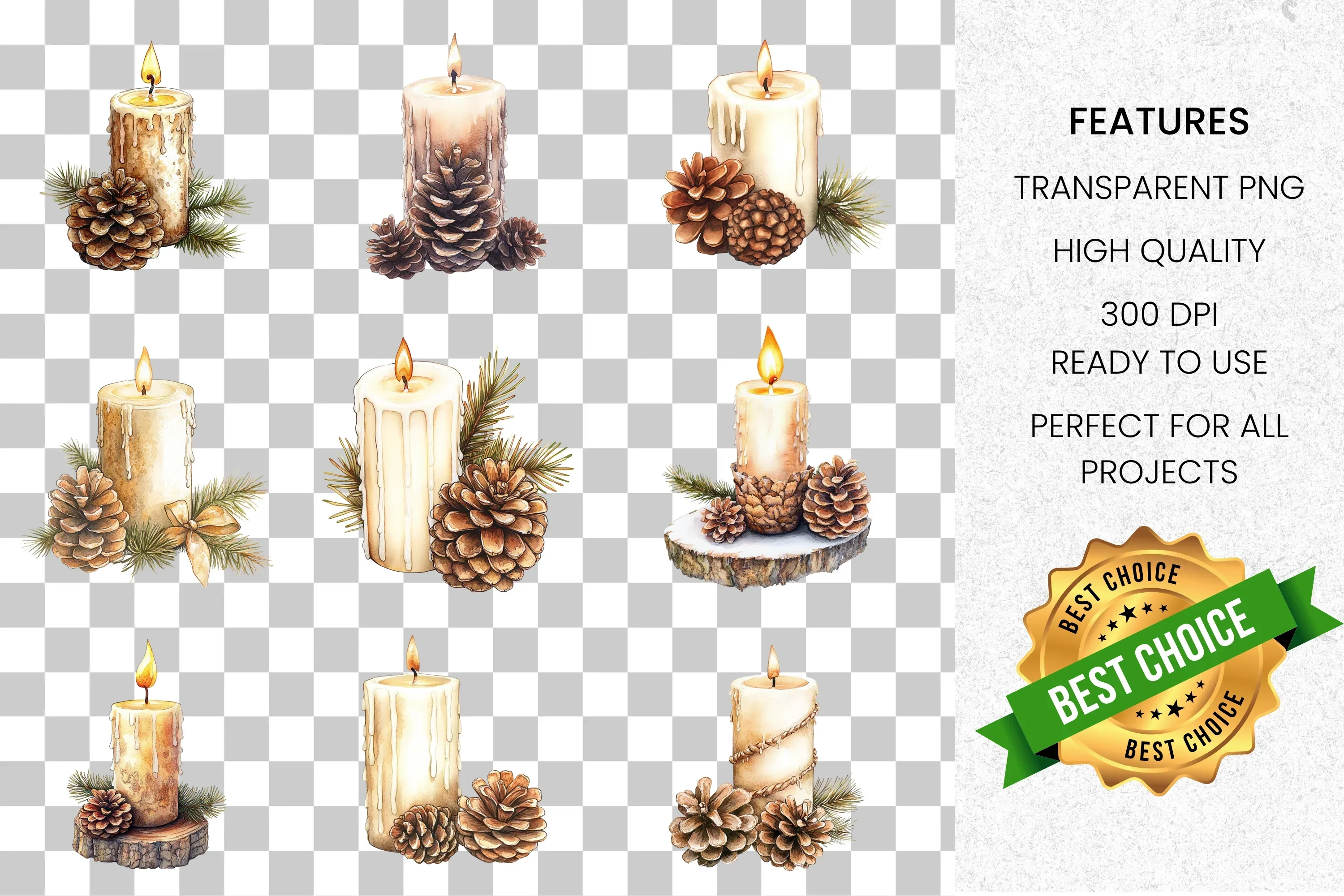 Rustic Winter Candle Clipart Bundle - Image 8