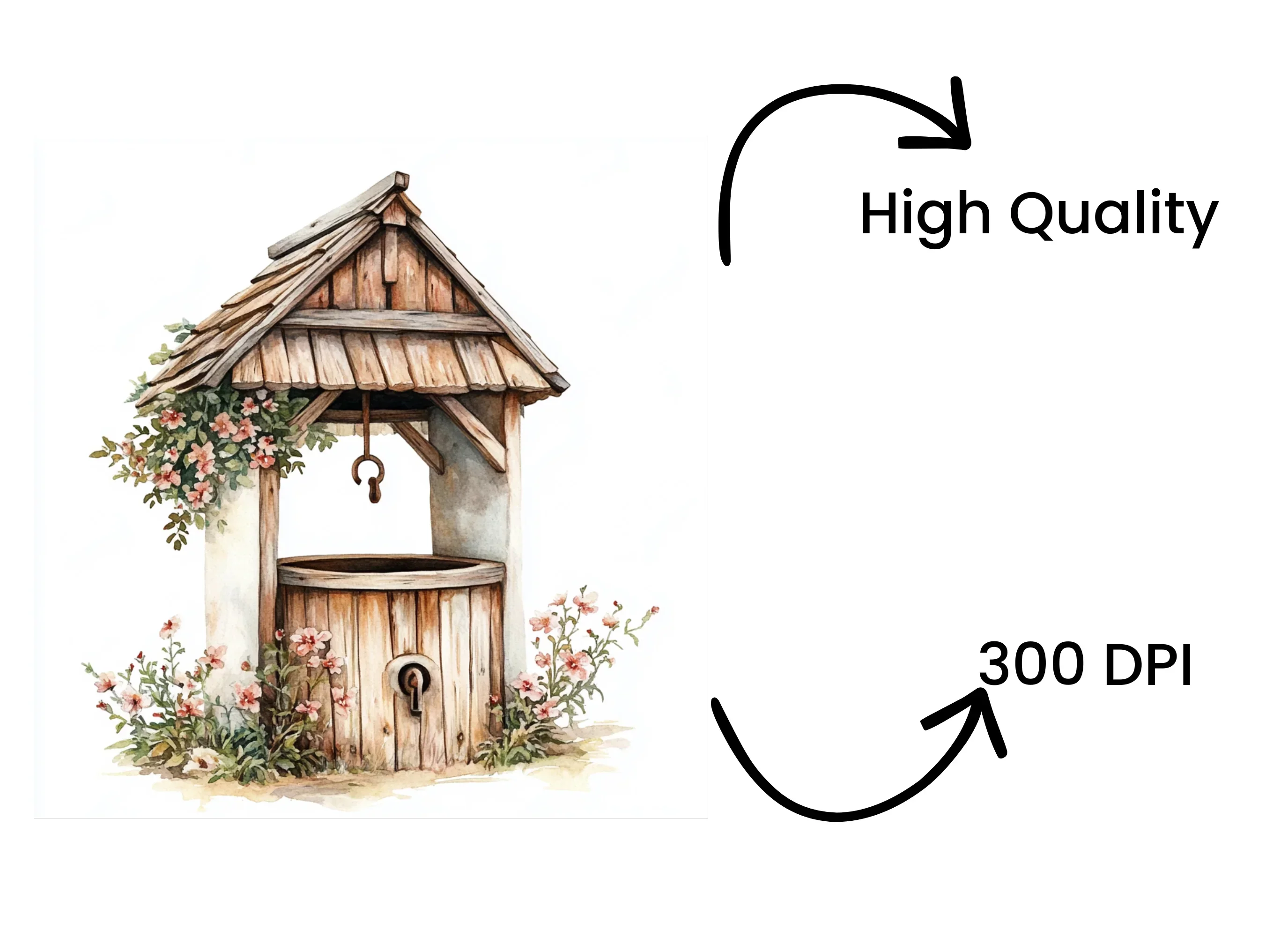Rustic Wishing Well Clipart Bundle - Image 4